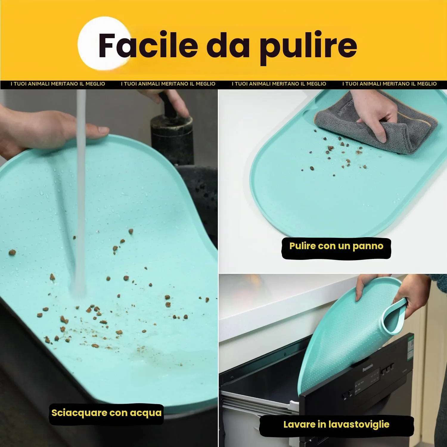 Conlun Tappetino Silicone per Ciotole Cane e Gatto con Bordi Rialzati, Turchese, 60x40 cm - immagine 6