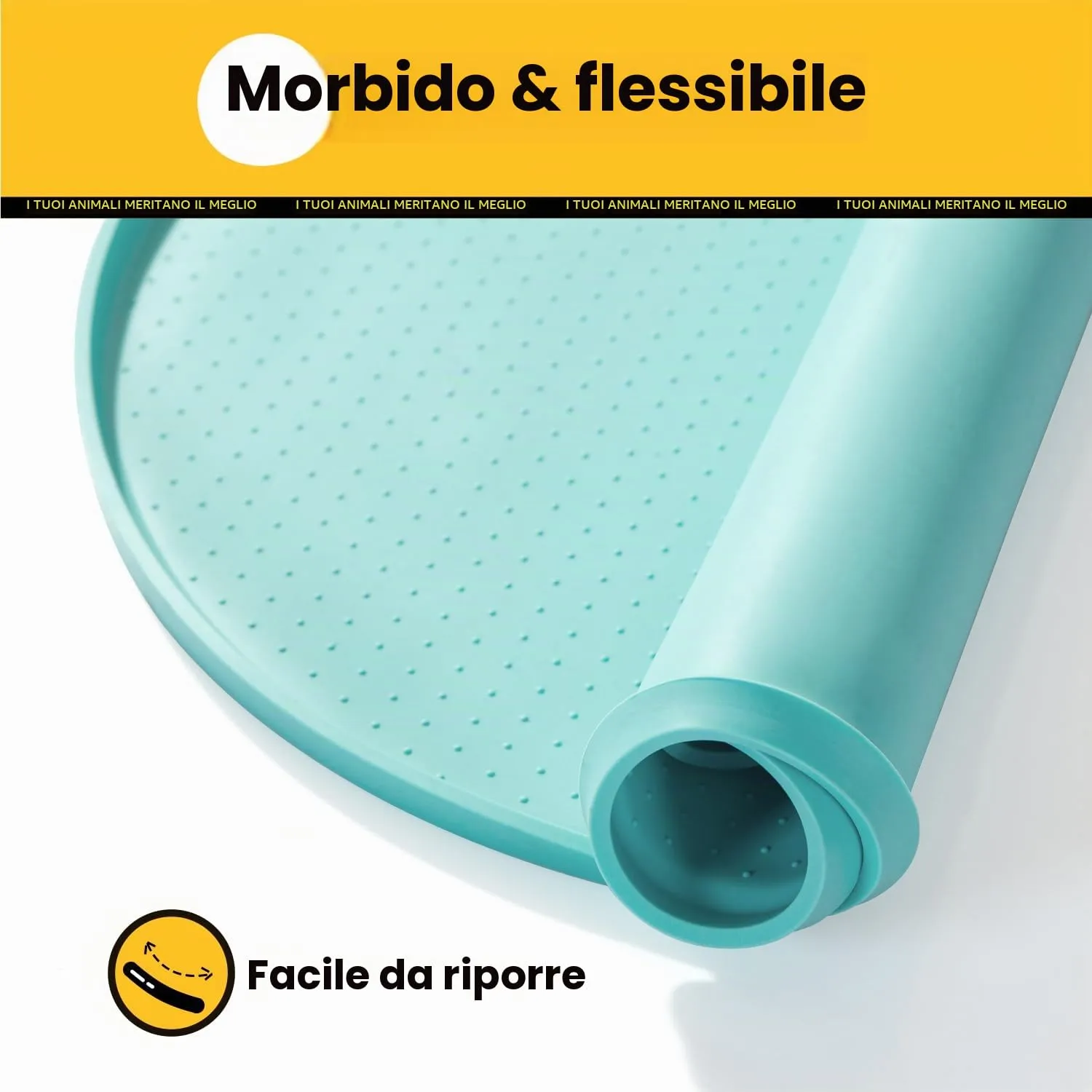 Conlun Tappetino Silicone per Ciotole Cane e Gatto con Bordi Rialzati, Turchese, 60x40 cm - immagine 7