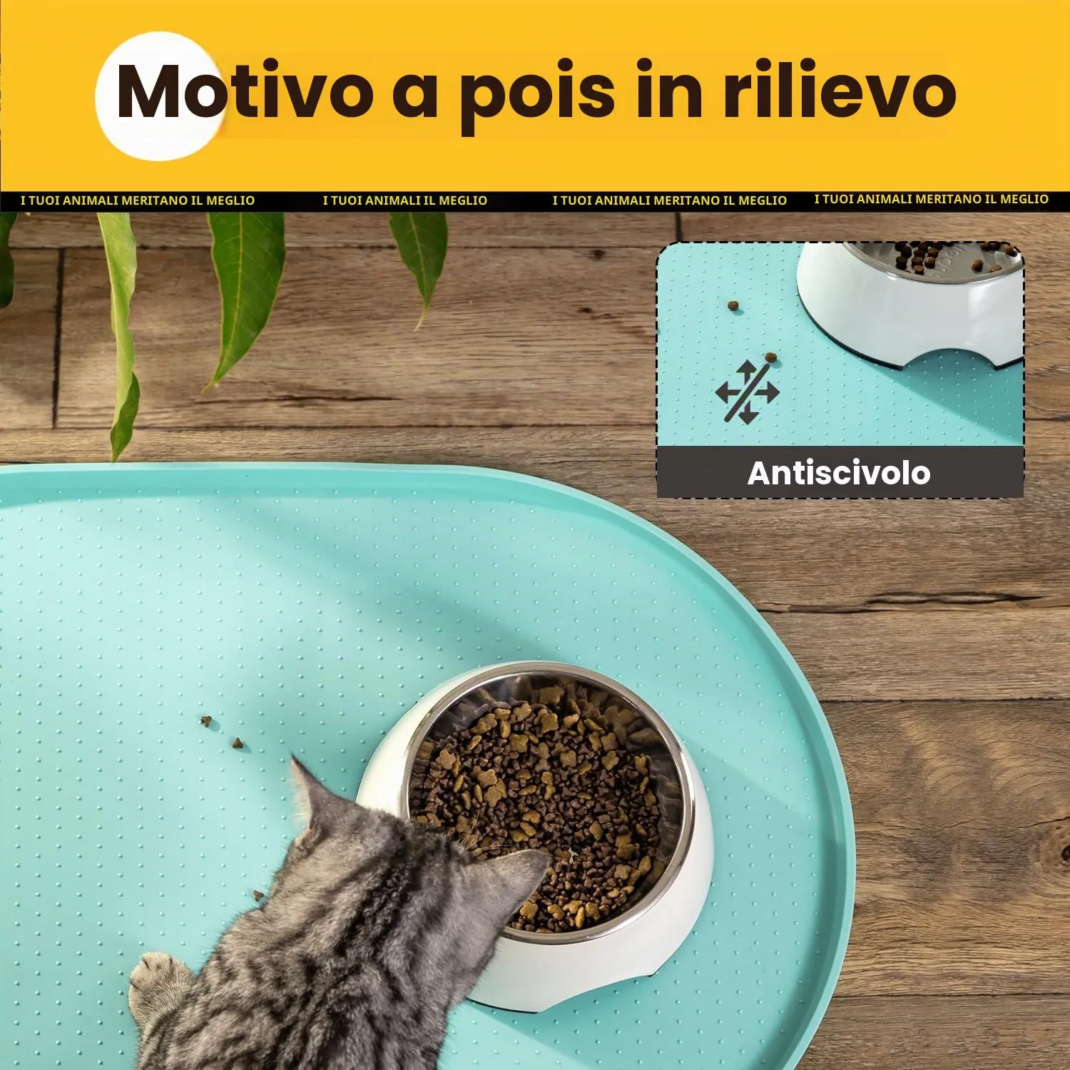 Conlun Tappetino Silicone per Ciotole Cane e Gatto con Bordi Rialzati, Turchese, 60x40 cm - immagine 8