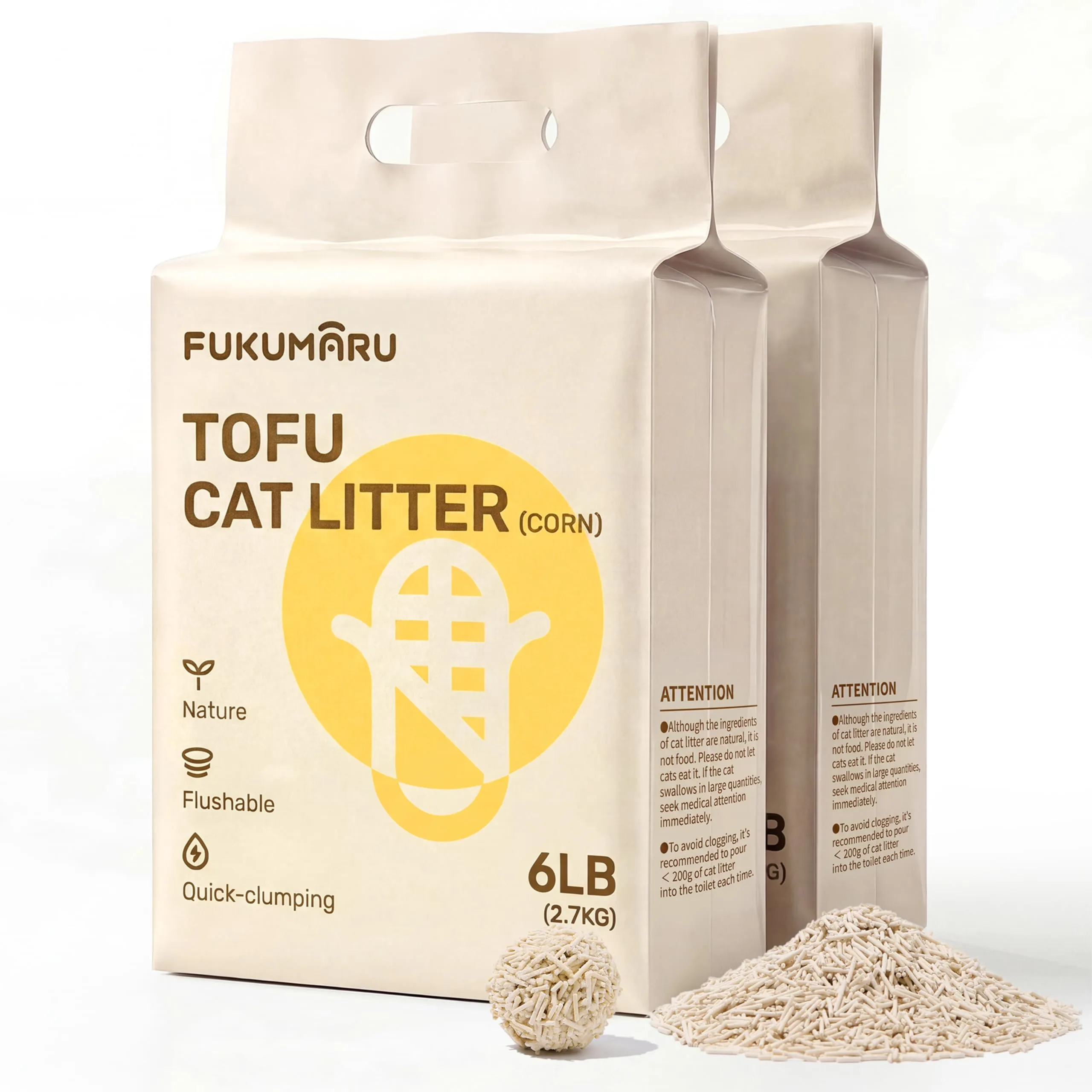 FUKUMARU Lettiera per Gatti al Tofu, Agglomerante Naturale di Mais e Fagioli, 12L - immagine 1