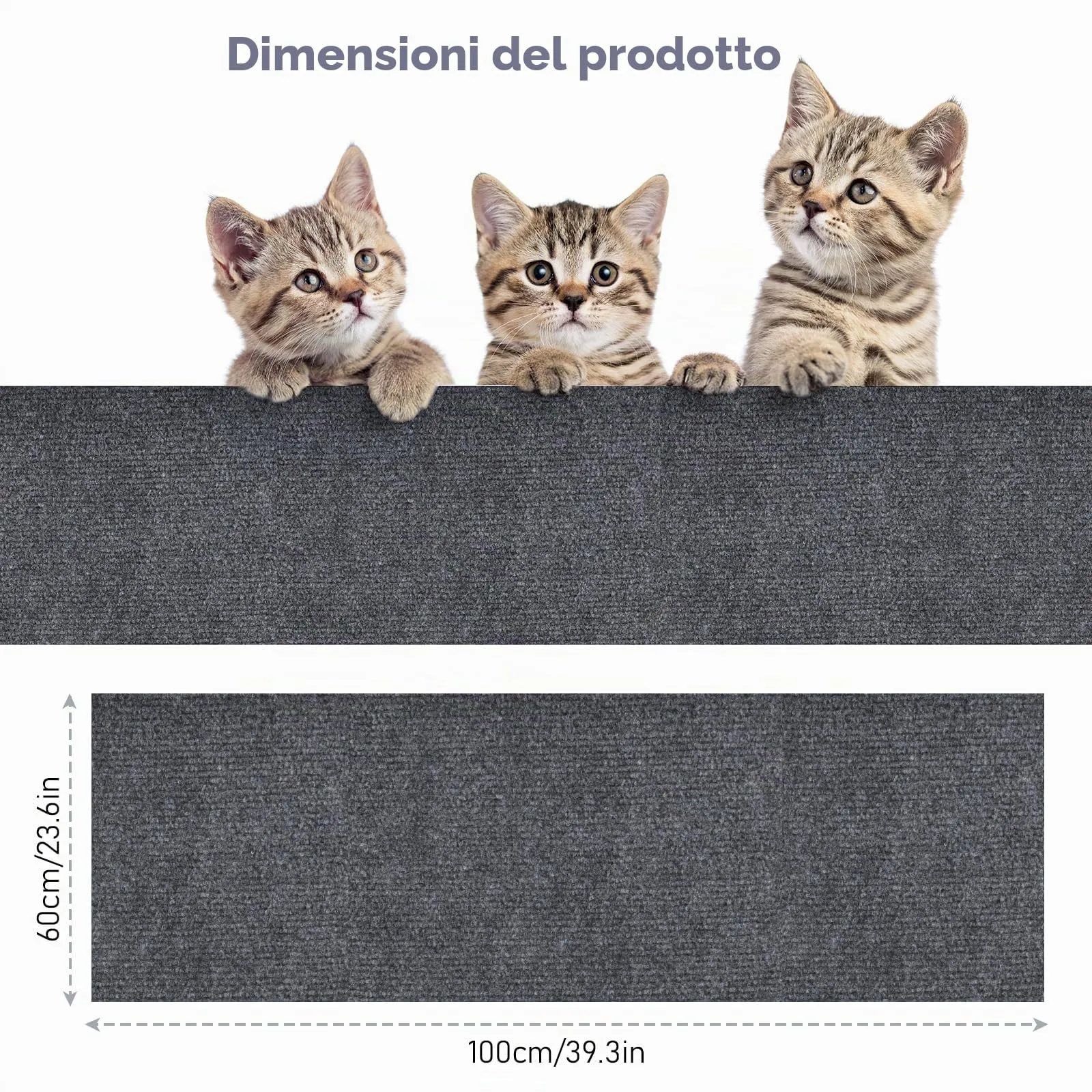 Adiwo Tappeto Tiragraffi per Gatti Autoadesivo, 100 x 60 cm, Grigio Scuro - immagine 2
