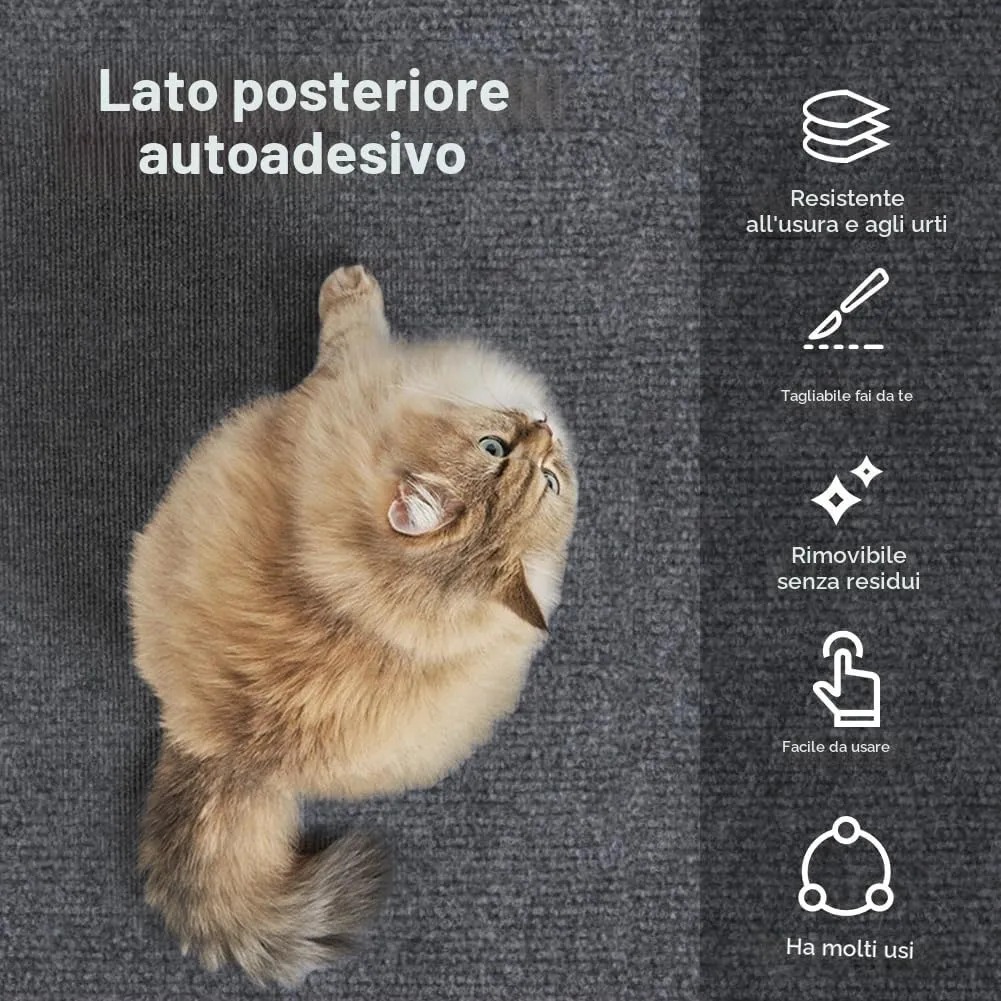 Adiwo Tappeto Tiragraffi per Gatti Autoadesivo, 100 x 60 cm, Grigio Scuro - immagine 3