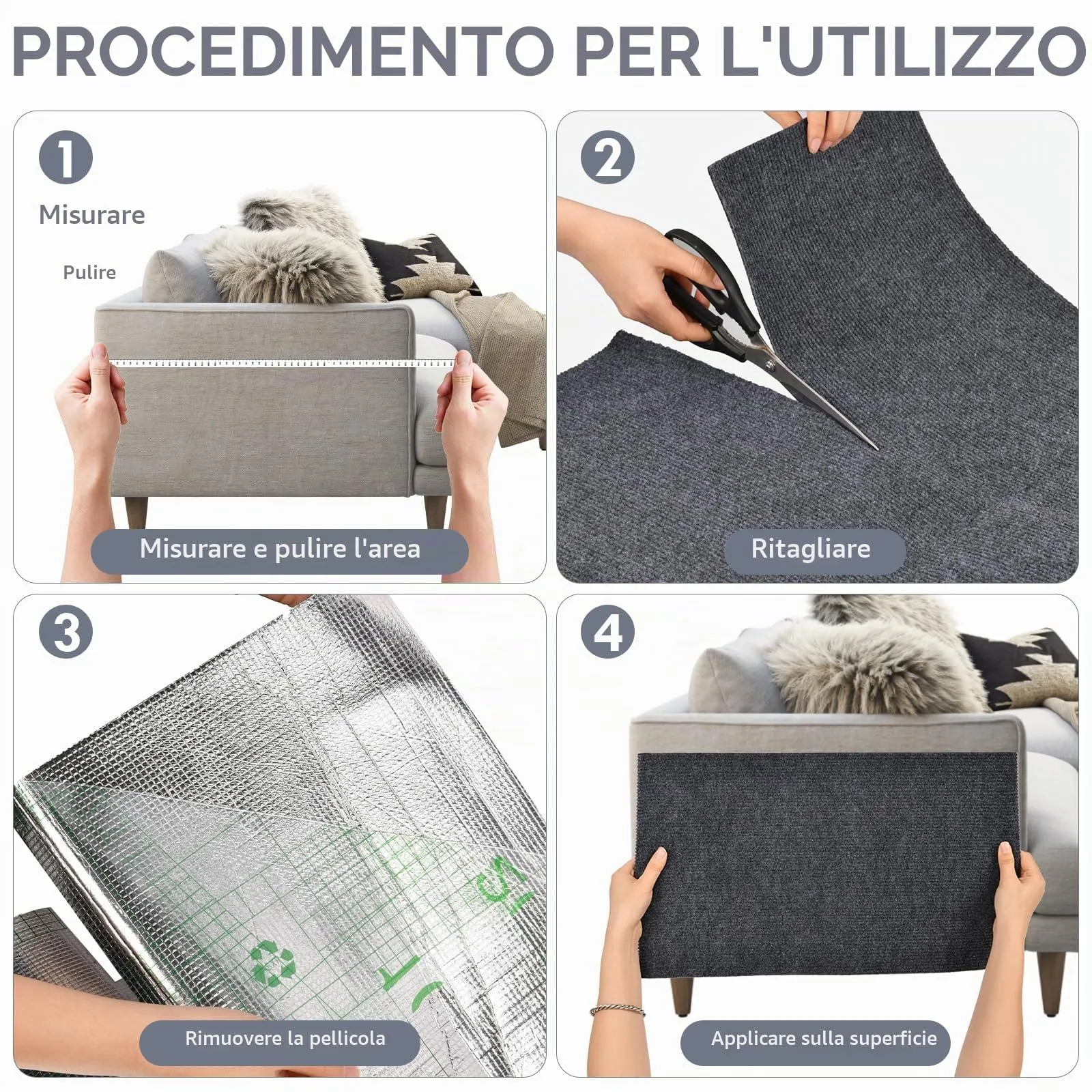 Adiwo Tappeto Tiragraffi per Gatti Autoadesivo, 100 x 60 cm, Grigio Scuro - immagine 4
