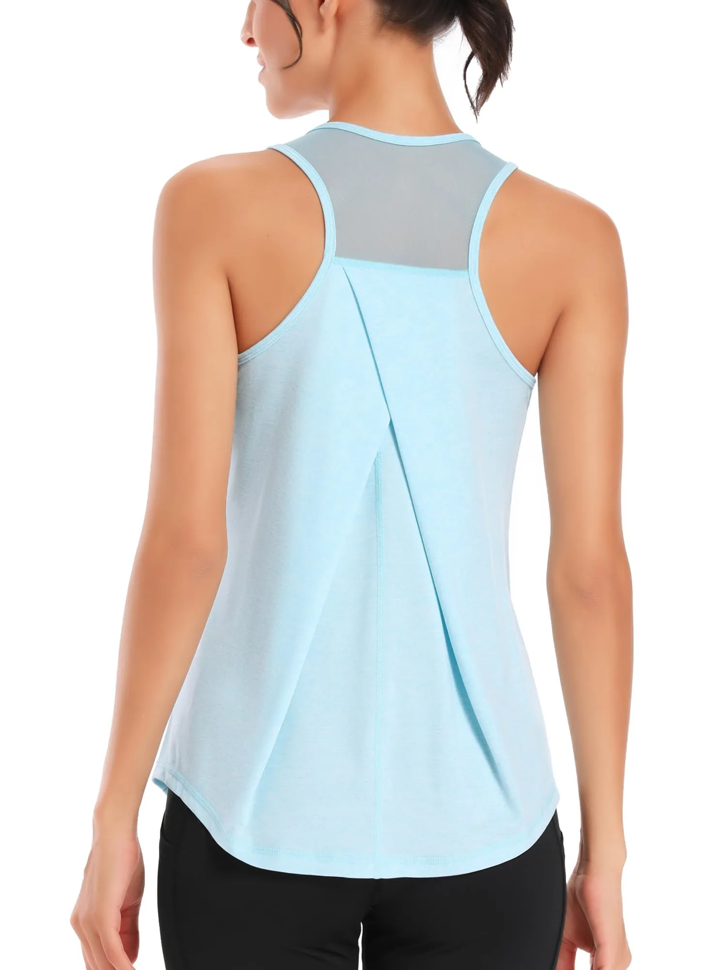 Dawnrole Palestra Donna Gym Top Senza Maniche in Rete Yoga Corsa Camicie Atletiche - immagine 1