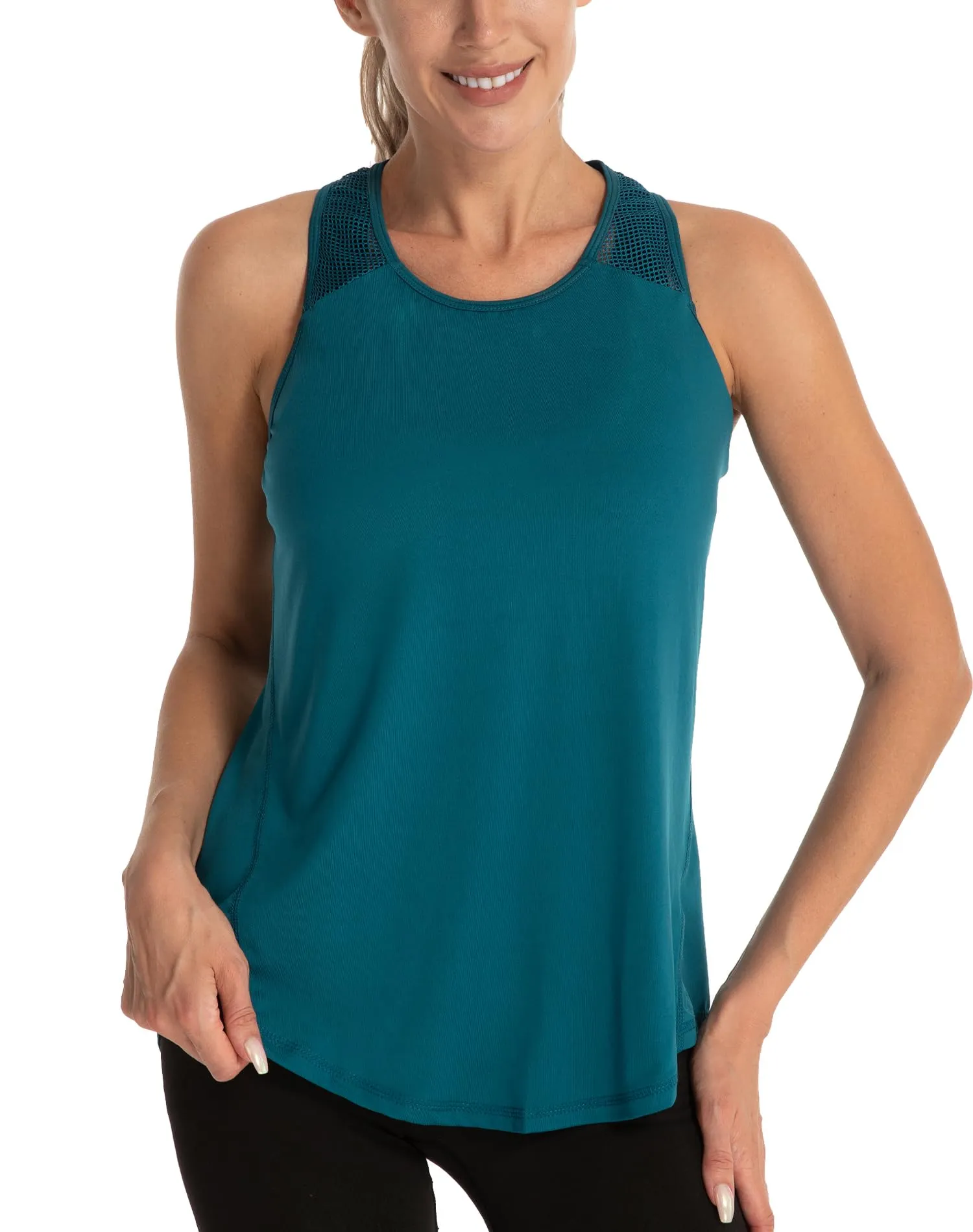 Dawnrole Palestra Donna Gym Top Senza Maniche in Rete Yoga Corsa Camicie Atletiche - immagine 2