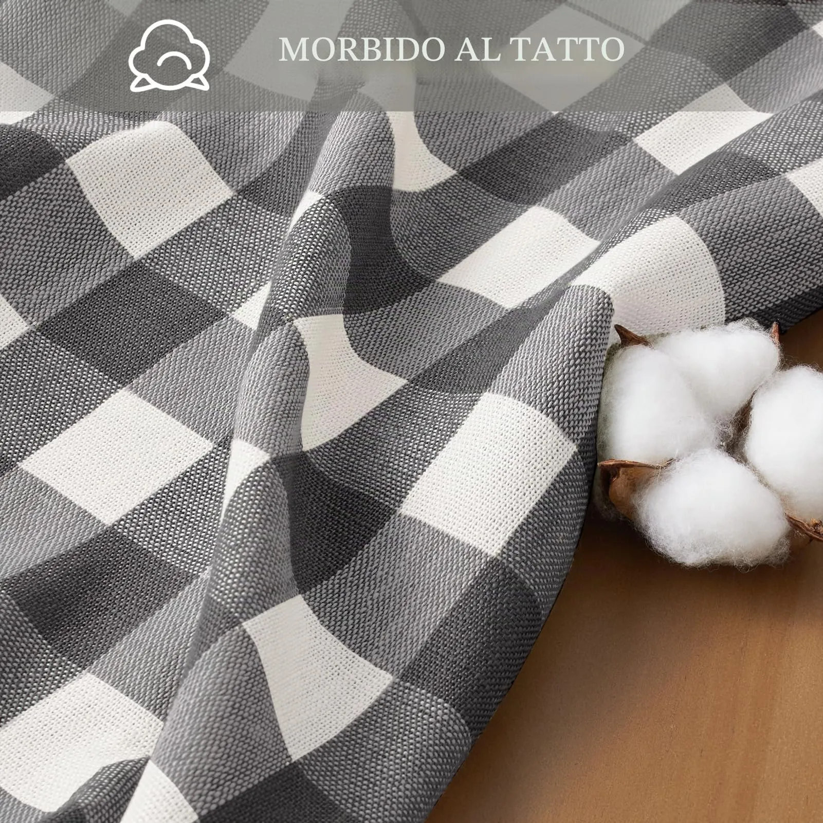 Softalker Tovaglia Rettangolare in Lino e Cotone Buffalo Plaid con Nappe, 139 x 259 cm, Nero - immagine 3