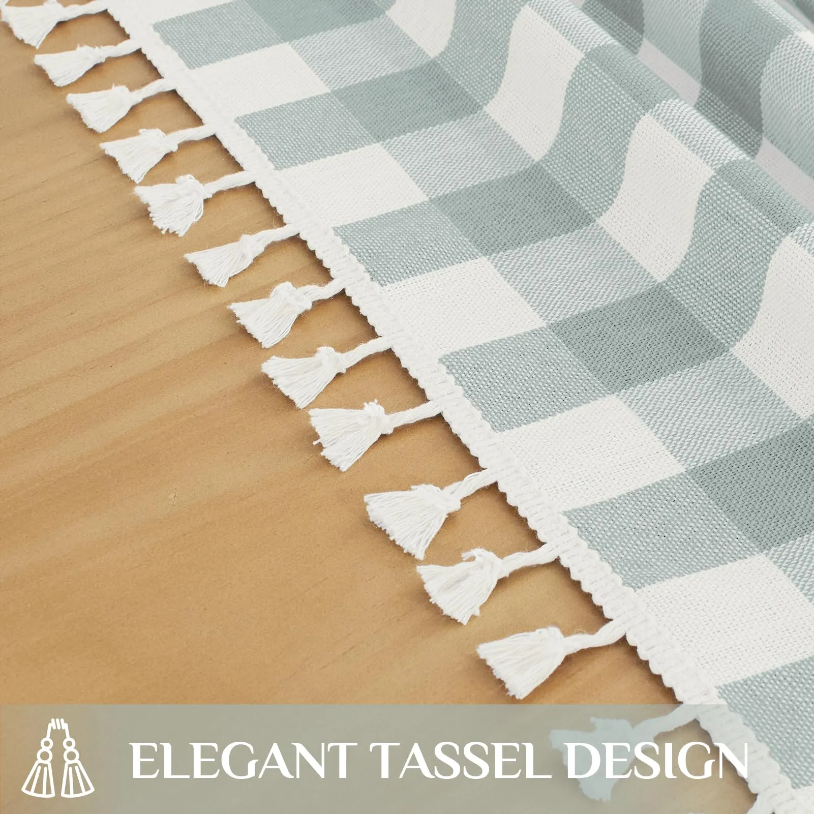 Softalker Tovaglia Rettangolare a Scacchi in Lino e Cotone con Nappe, 140 x 260 cm, Color Acqua - immagine 4