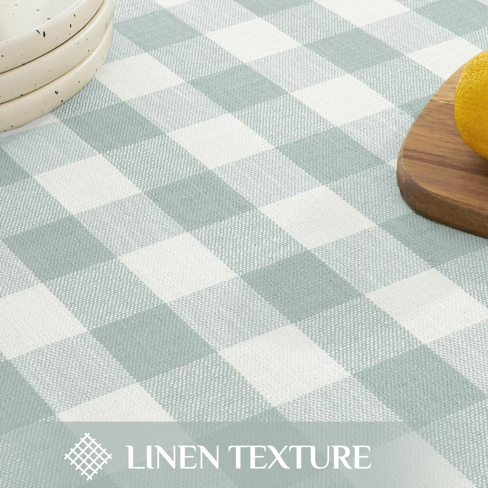 Softalker Tovaglia Rettangolare a Scacchi in Lino e Cotone con Nappe, 140 x 260 cm, Color Acqua - immagine 5