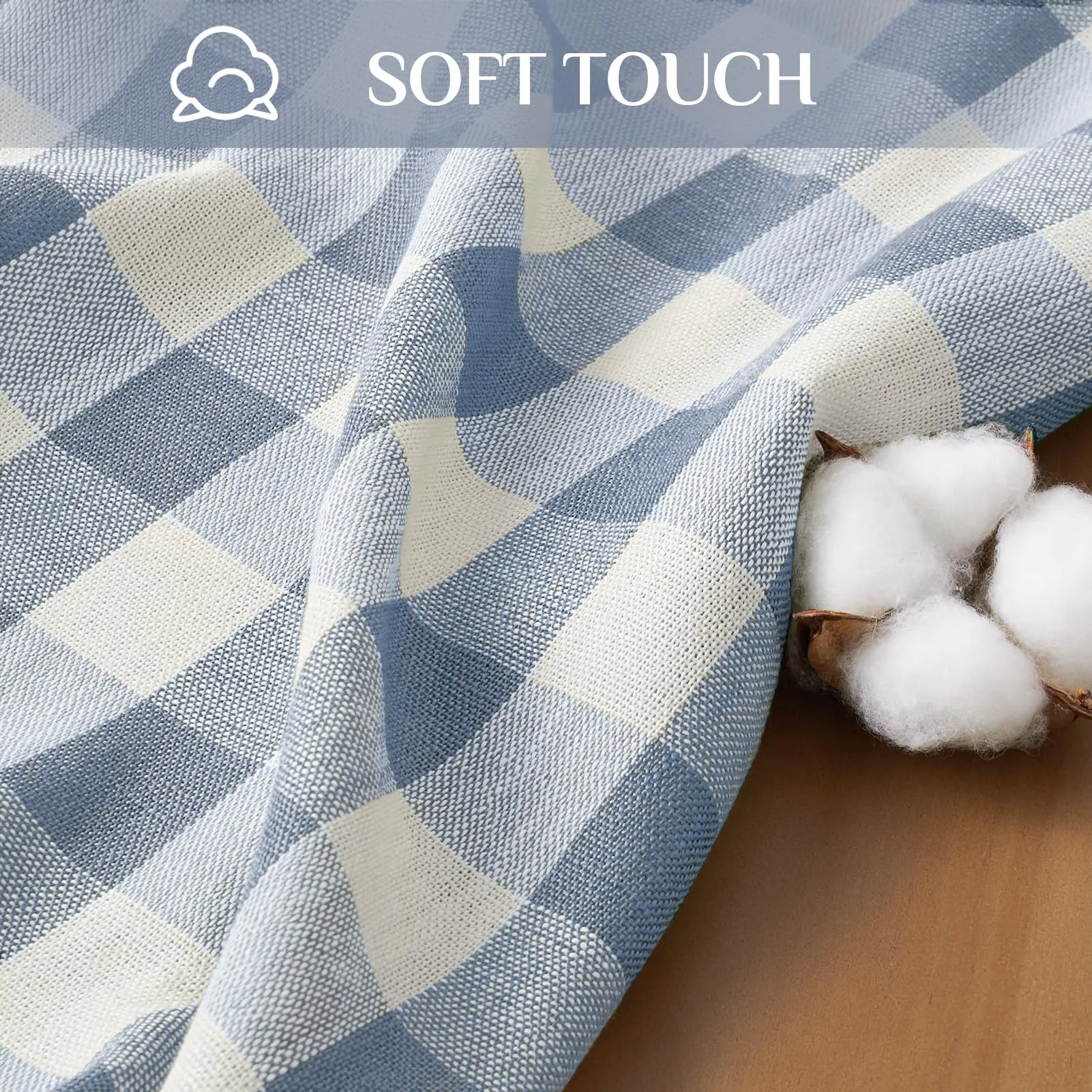 Softalker Tovaglia a Scacchi in Lino e Cotone Gingham con Nappe, 140 x 140 cm, Blu - immagine 3