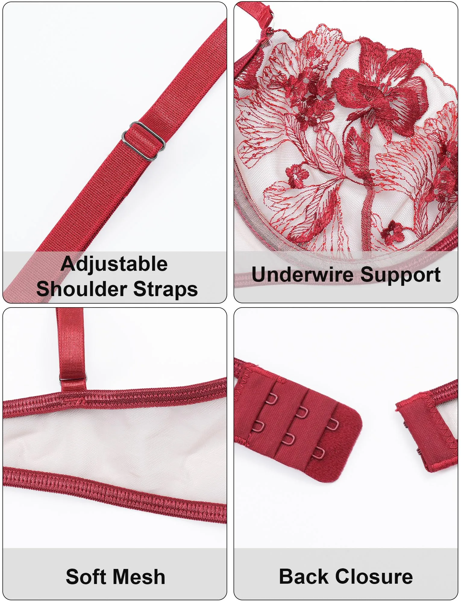 Maeau Set Reggiseno e Mutandine in Pizzo, Rosso Vivo, L - immagine 3