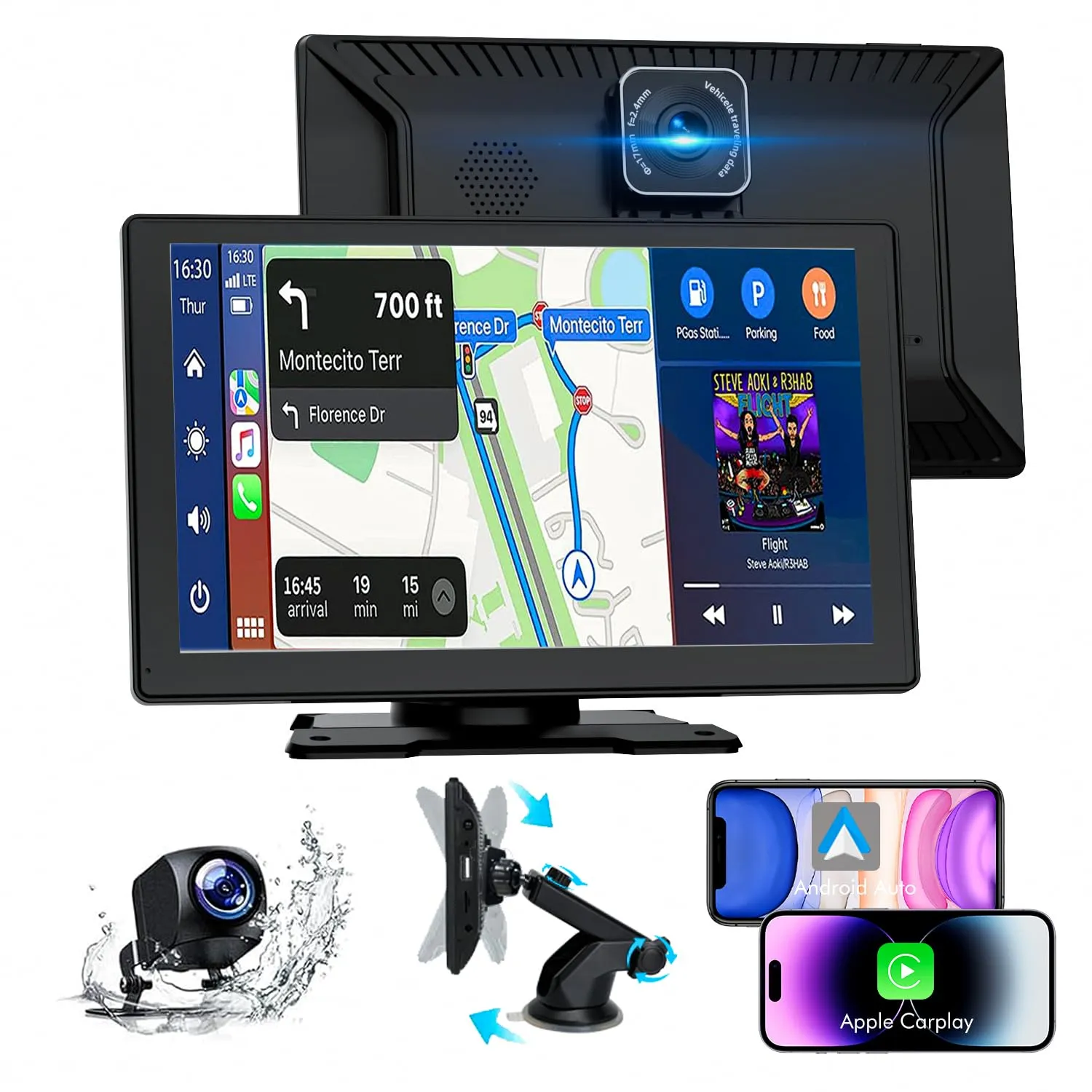 Bytelink S170 9" Wireless Apple CarPlay and Android Auto Stereo, 1080P Front and Rear Cameras, Bluetooth 5.2, GPS Navigation, Mirror Link, AUX, FM - immagine 1