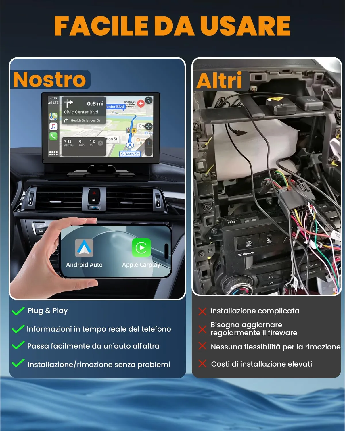 Bytelink S170 9" Wireless Apple CarPlay and Android Auto Stereo, 1080P Front and Rear Cameras, Bluetooth 5.2, GPS Navigation, Mirror Link, AUX, FM - immagine 6
