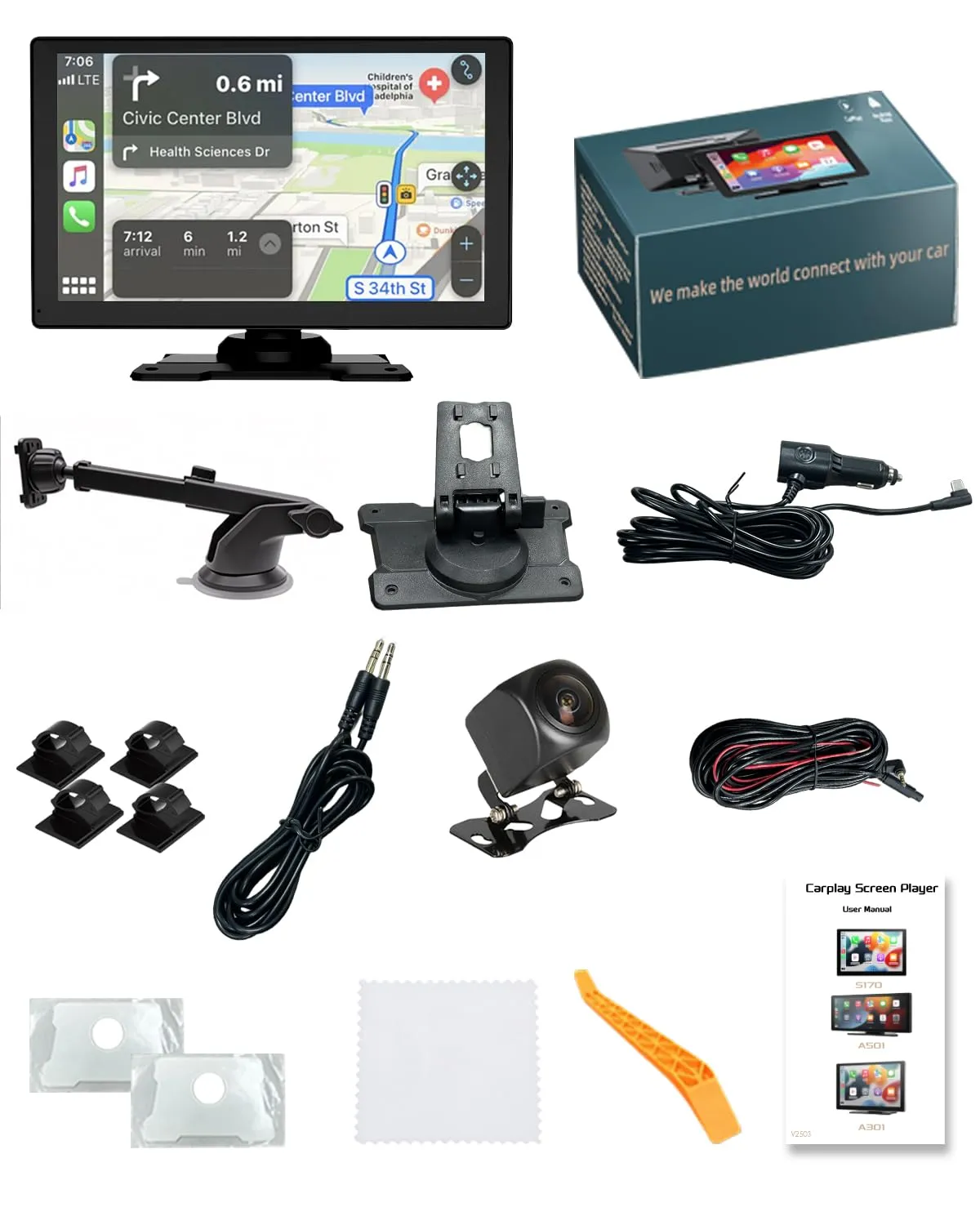 Bytelink S170 9" Wireless Apple CarPlay and Android Auto Stereo, 1080P Front and Rear Cameras, Bluetooth 5.2, GPS Navigation, Mirror Link, AUX, FM - immagine 7