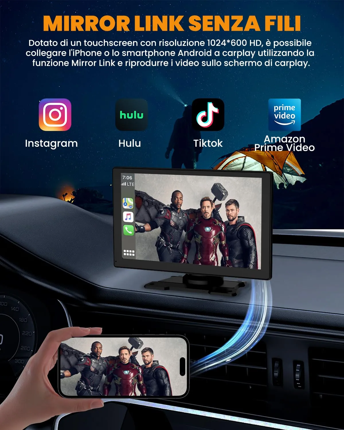 Bytelink S170 9" Wireless Apple CarPlay and Android Auto Stereo, 1080P Front and Rear Cameras, Bluetooth 5.2, GPS Navigation, Mirror Link, AUX, FM - immagine 8