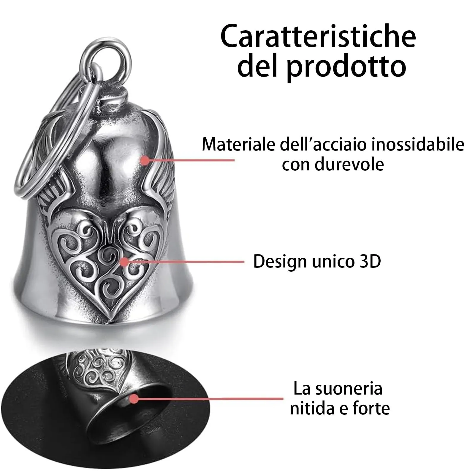 HEYOMI Guardian Bell in Acciaio Inox per Moto e Portachiavi - immagine 3
