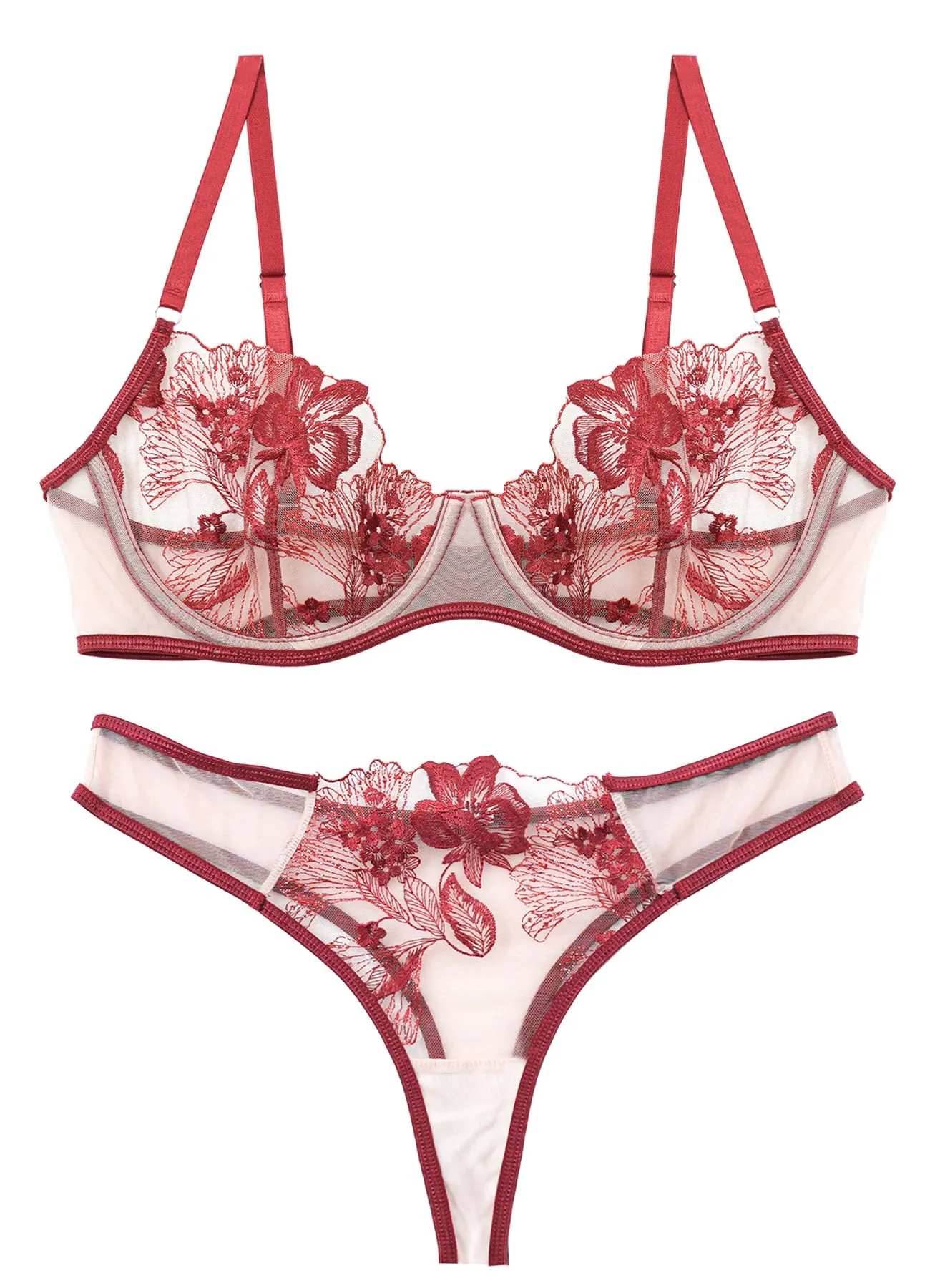 Maeau Set Reggiseno e Mutandine in Pizzo, Rosso Vivo, M - immagine 1
