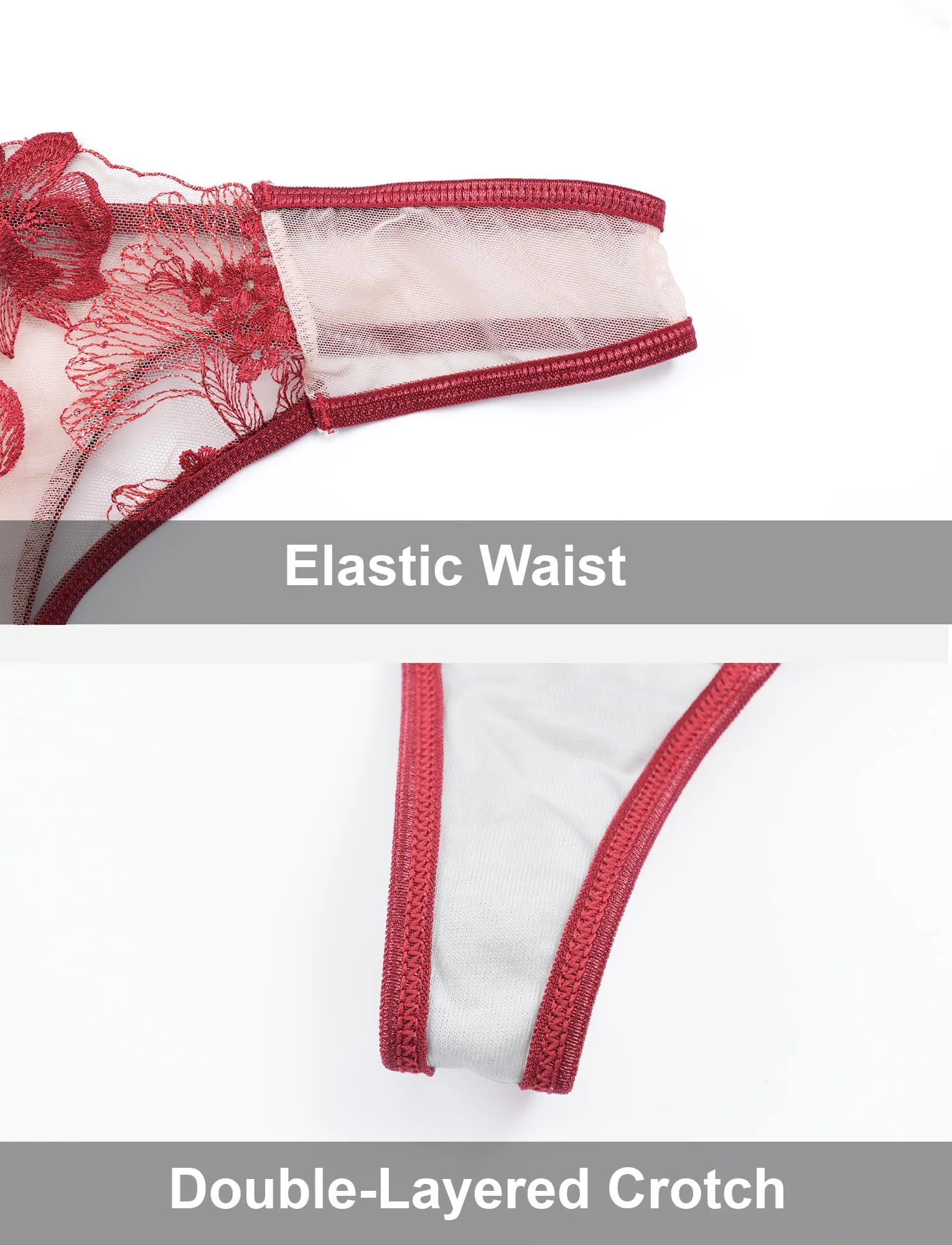 Maeau Set Reggiseno e Mutandine in Pizzo, Rosso Vivo, M - immagine 4