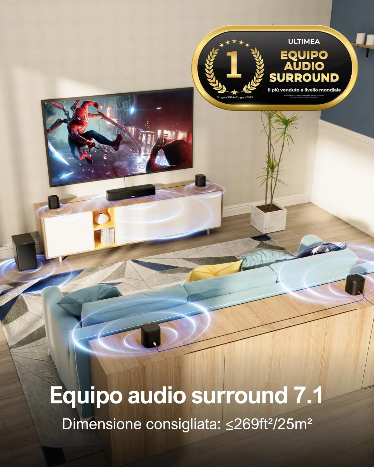 ULTIMEA Aura A40 Soundbar 7.1ch con Subwoofer da 4" e 4 Altoparlanti Surround, Bluetooth 5.3, Controllo App - immagine 2