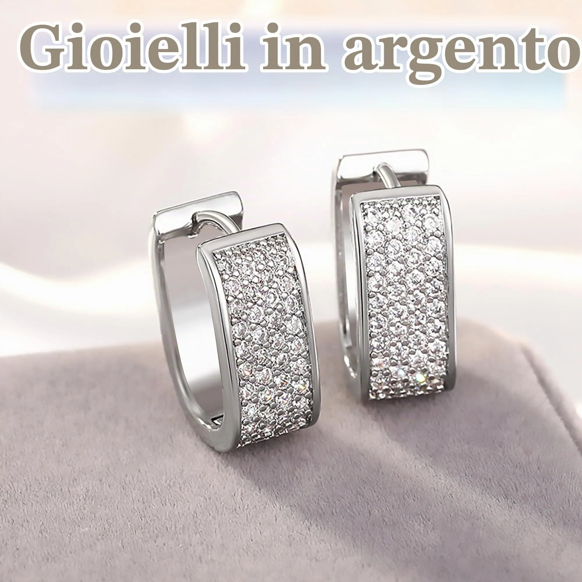 ALEXCRAFT Orecchini a Cerchio Quadrati Argentati con Zirconi E3629 - immagine 5