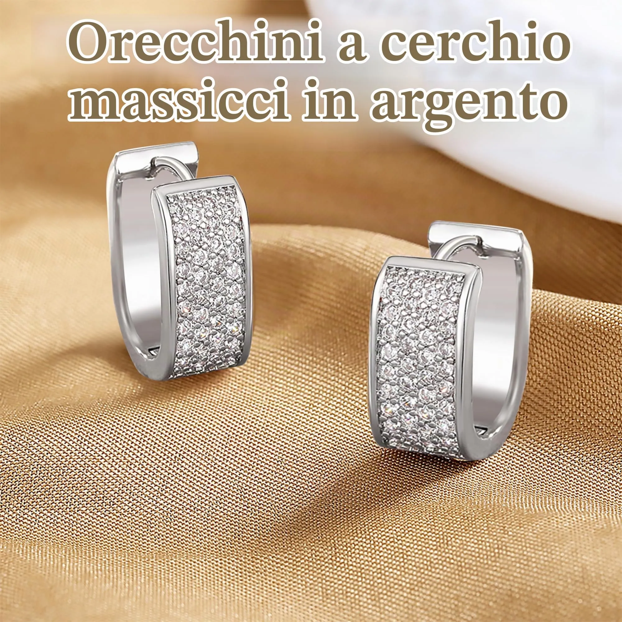 ALEXCRAFT Orecchini a Cerchio Quadrati Argentati con Zirconi E3629 - immagine 6