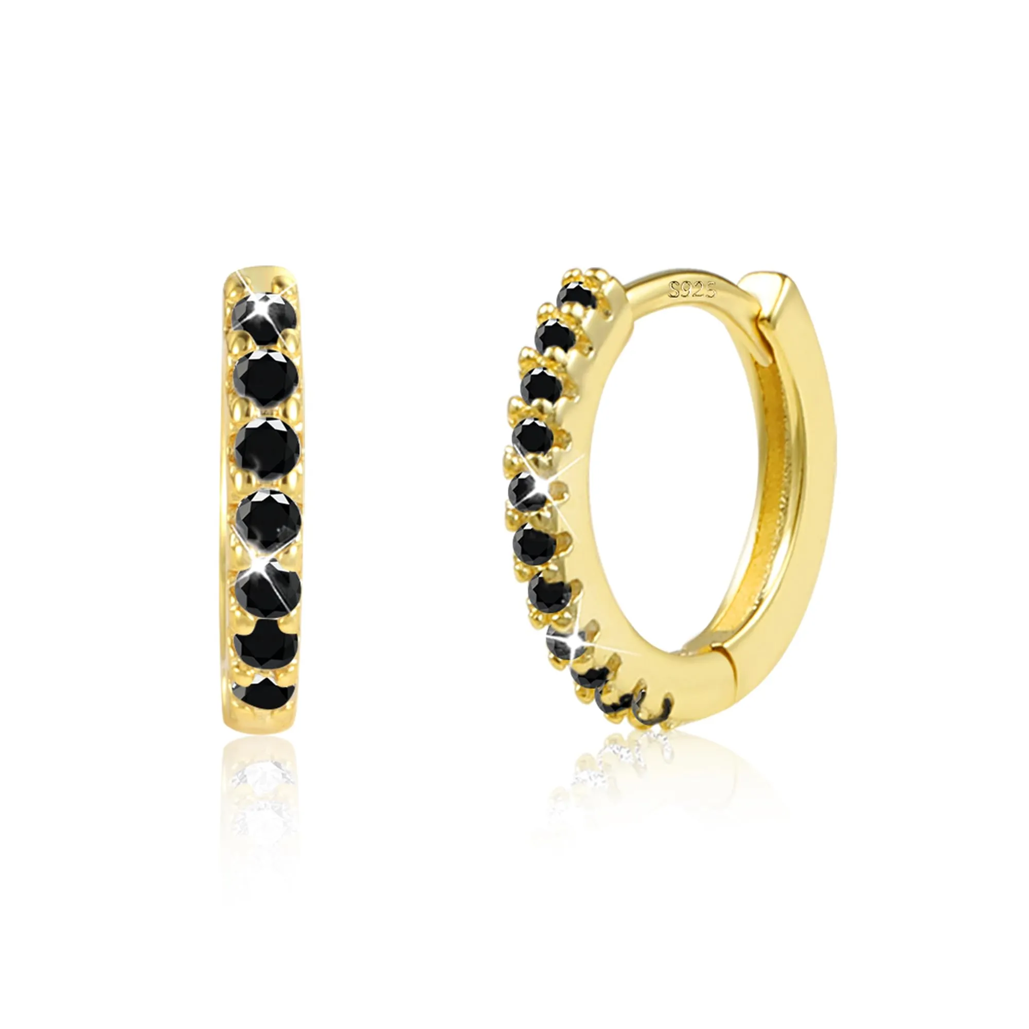 ALEXCRAFT Orecchini a Cerchio Huggie in Oro con Zirconi Neri, E3602 - immagine 2