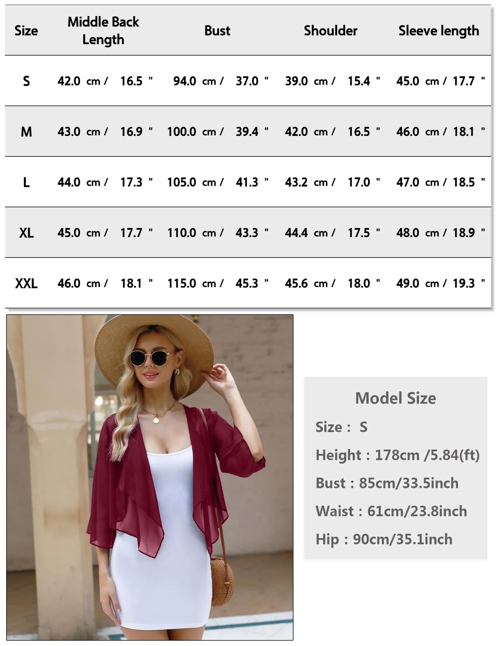 Aottori Coprispalle Donna in Chiffon, Vino Rosso, XL - immagine 6