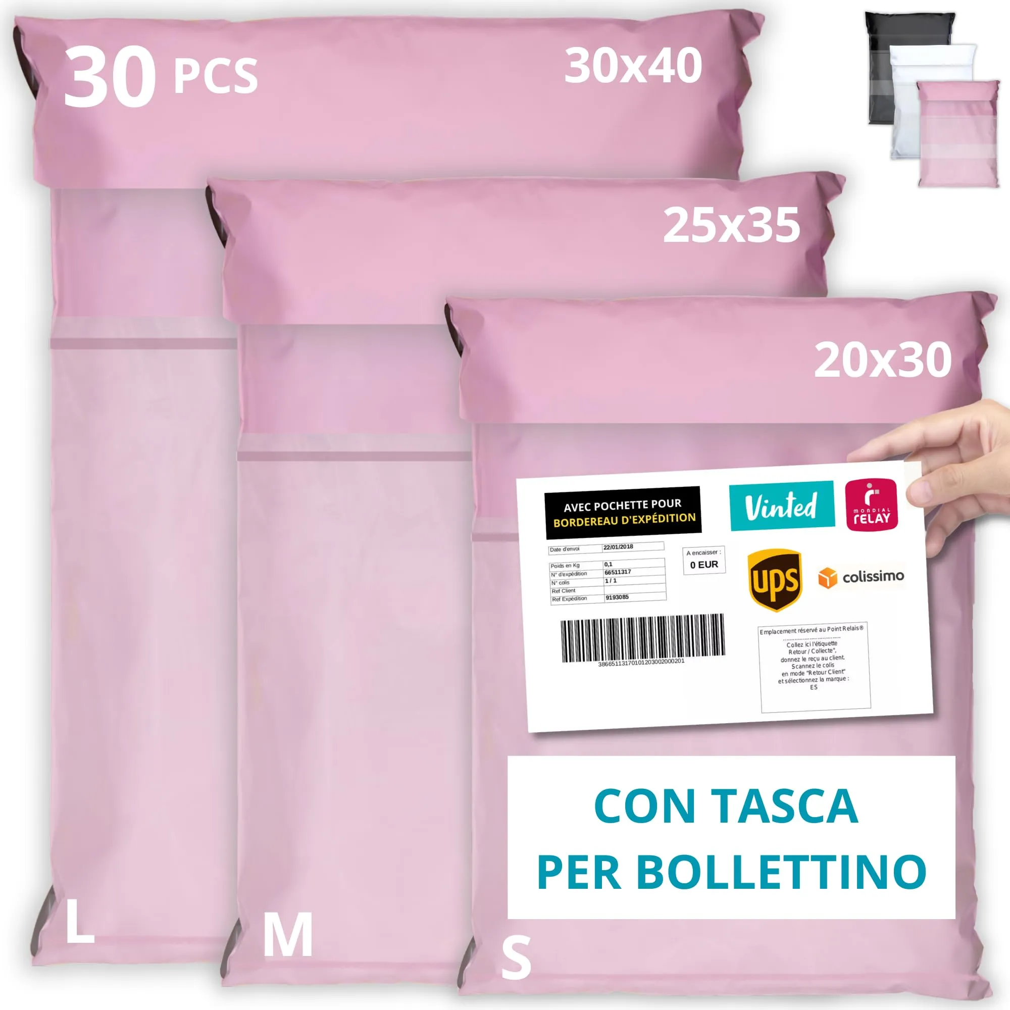 EmballaX Buste per Spedizioni Vinted con Tasca per Bollettino, Taglie S/M/L, 30 Pezzi - immagine 1
