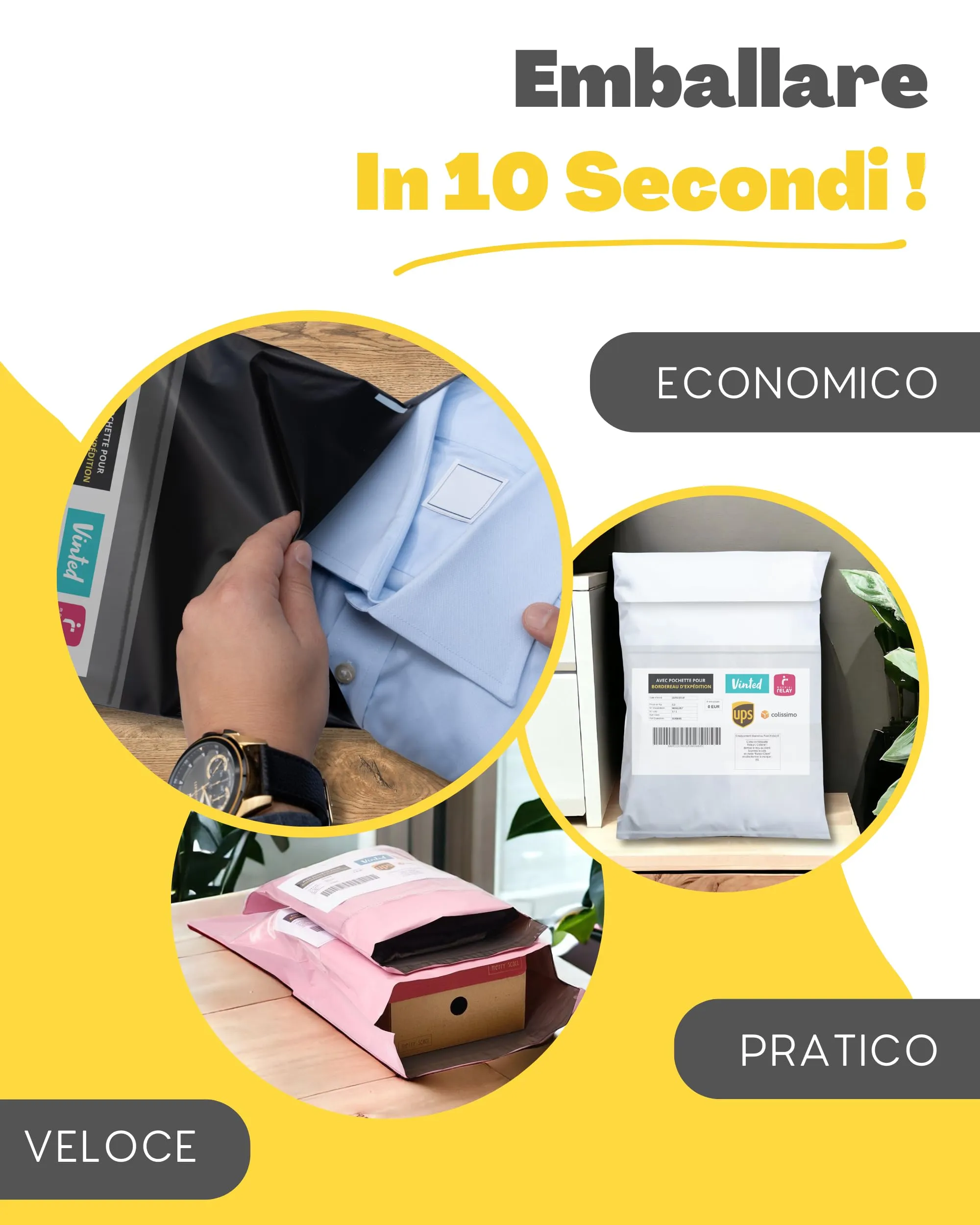 EmballaX Buste per Spedizioni Vinted con Tasca per Bollettino, Taglie S/M/L, 30 Pezzi - immagine 4