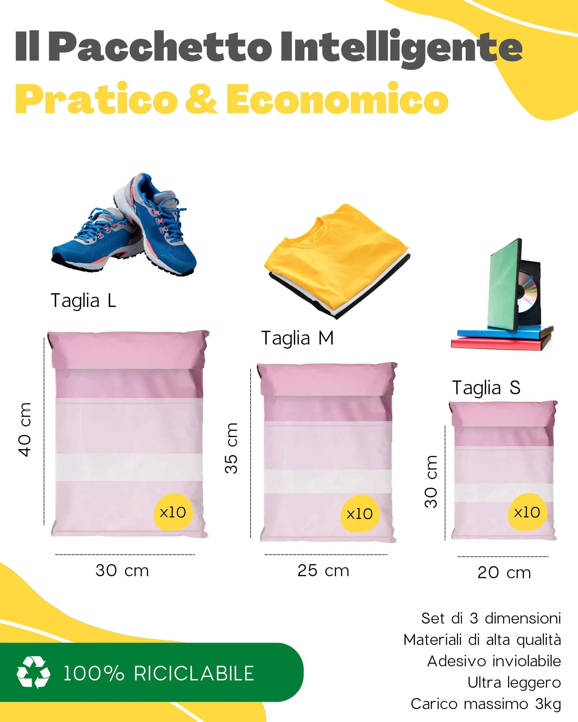 EmballaX Buste per Spedizioni Vinted con Tasca per Bollettino, Taglie S/M/L, 30 Pezzi - immagine 5