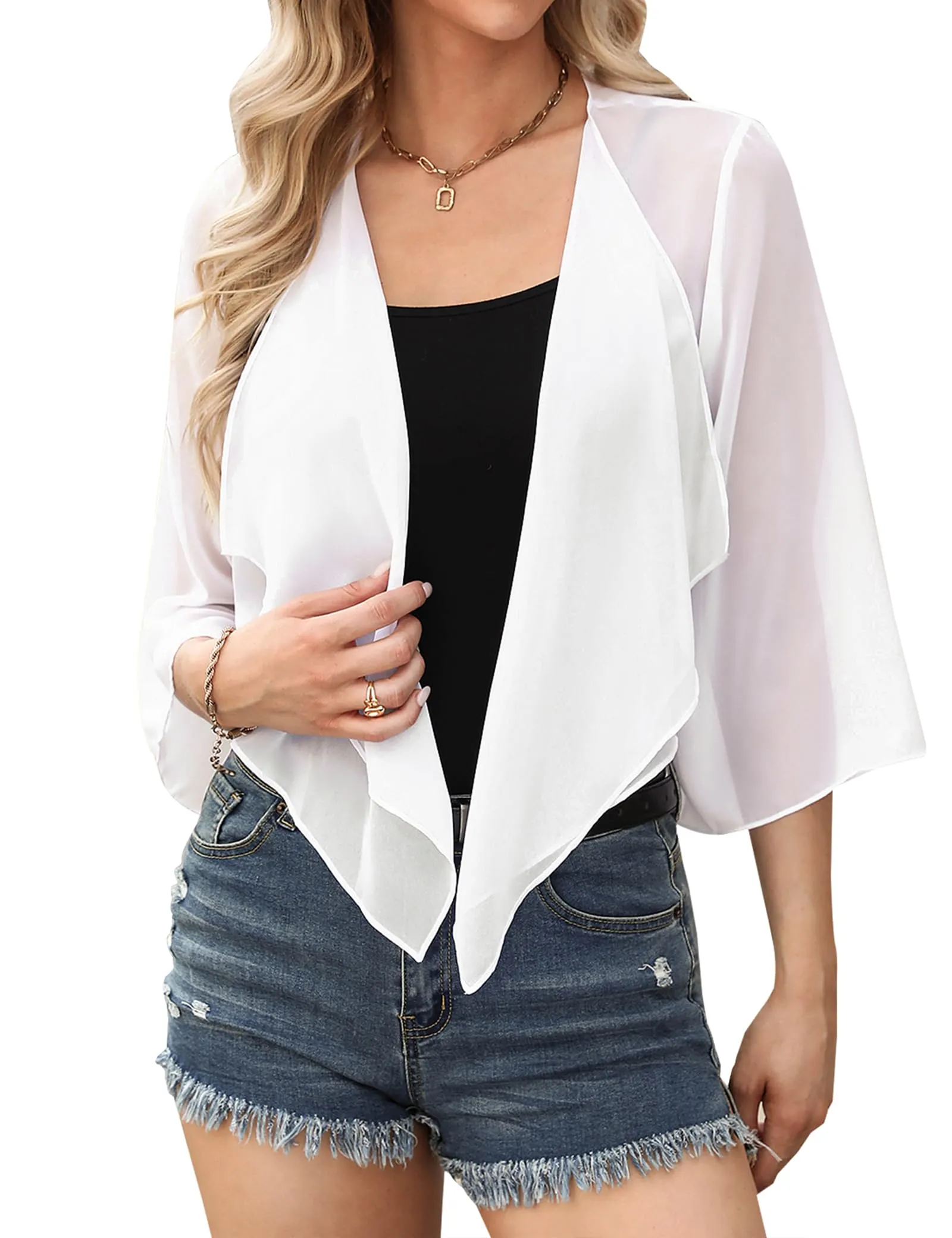 Aottori Coprispalle Donna in Chiffon per Cerimonia, Bianco, M - immagine 1