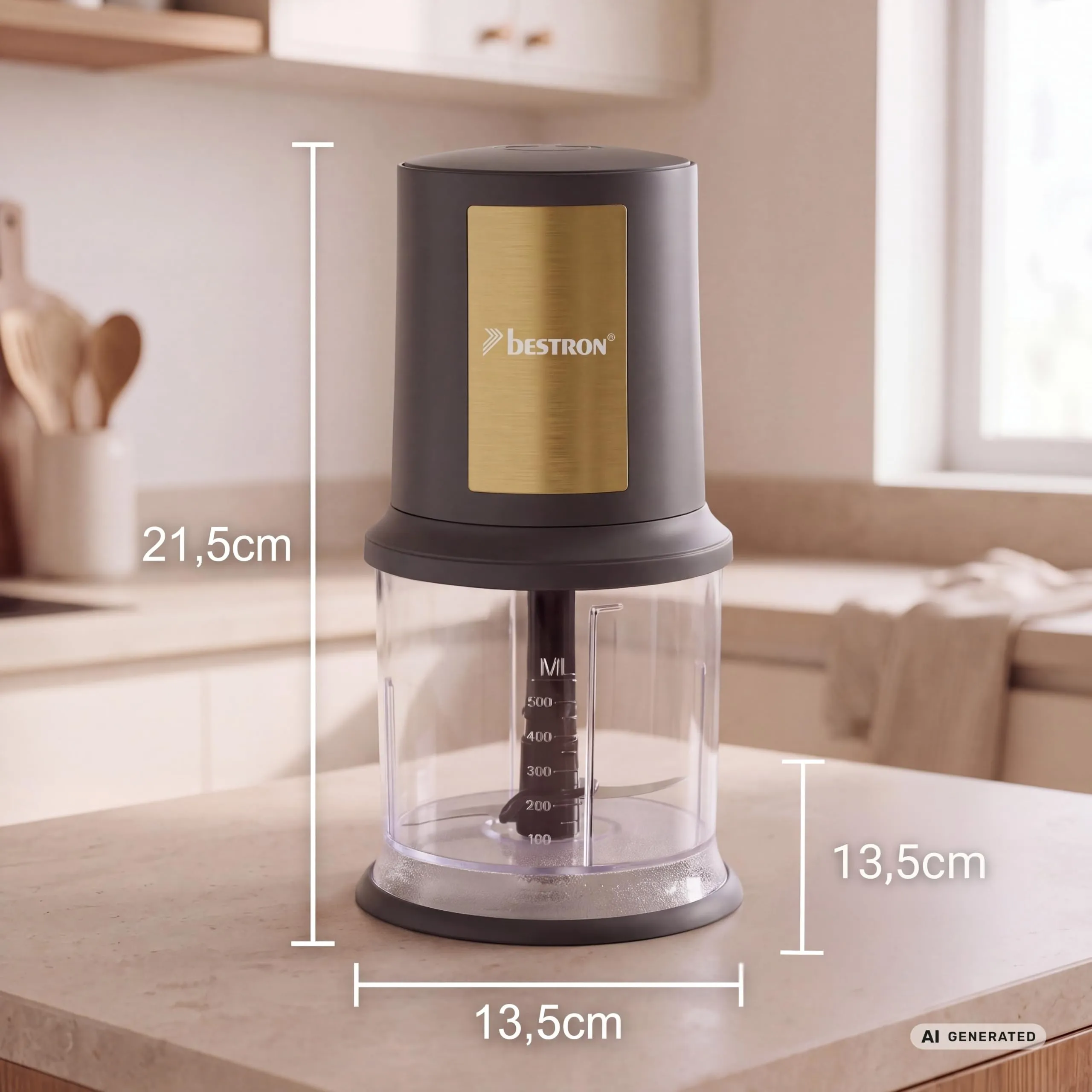 Bestron AKC200GP Tritatutto Elettrico Multifunzione 500 ml, Golden Platin, Oro/Grigio Opaco - immagine 2