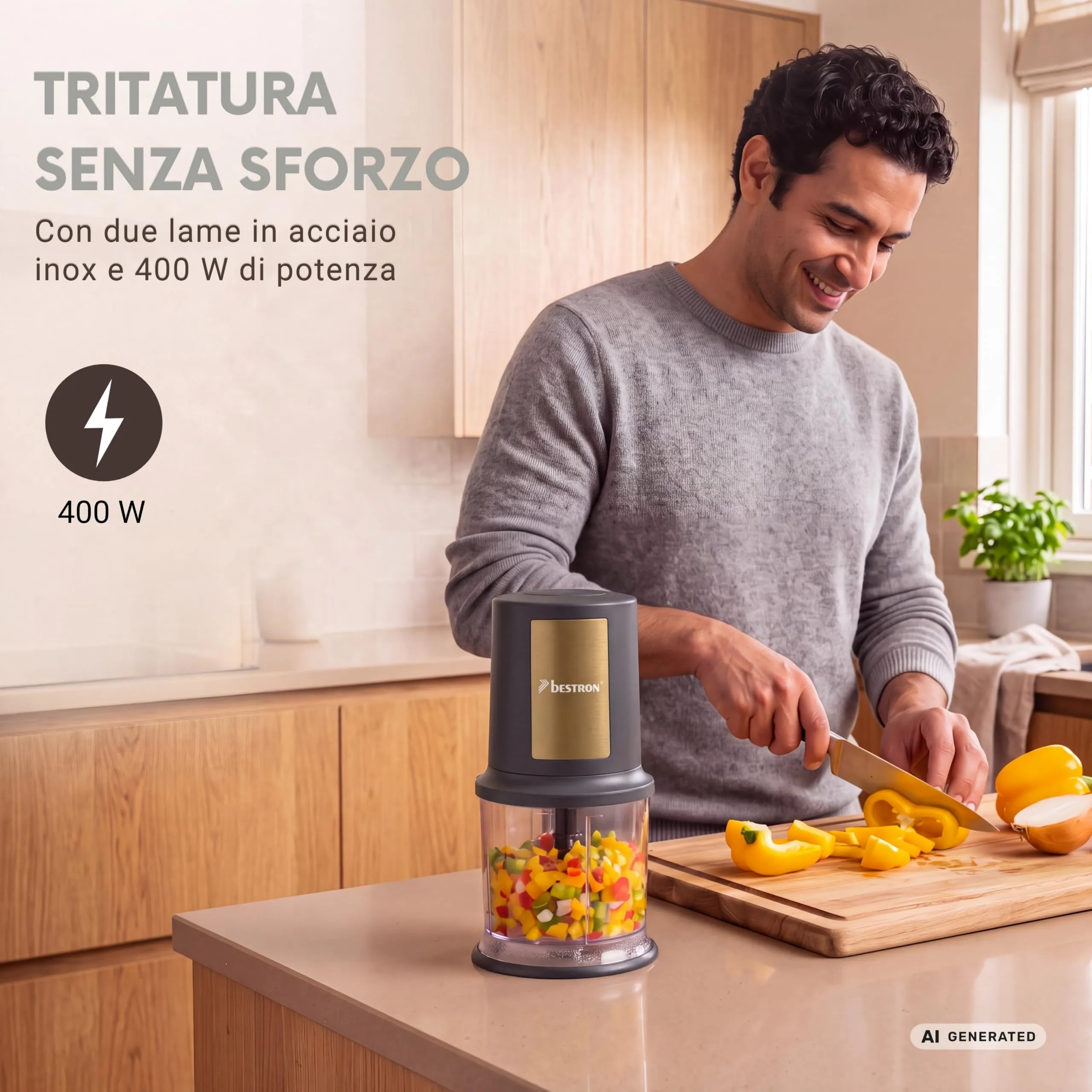 Bestron AKC200GP Tritatutto Elettrico Multifunzione 500 ml, Golden Platin, Oro/Grigio Opaco - immagine 3