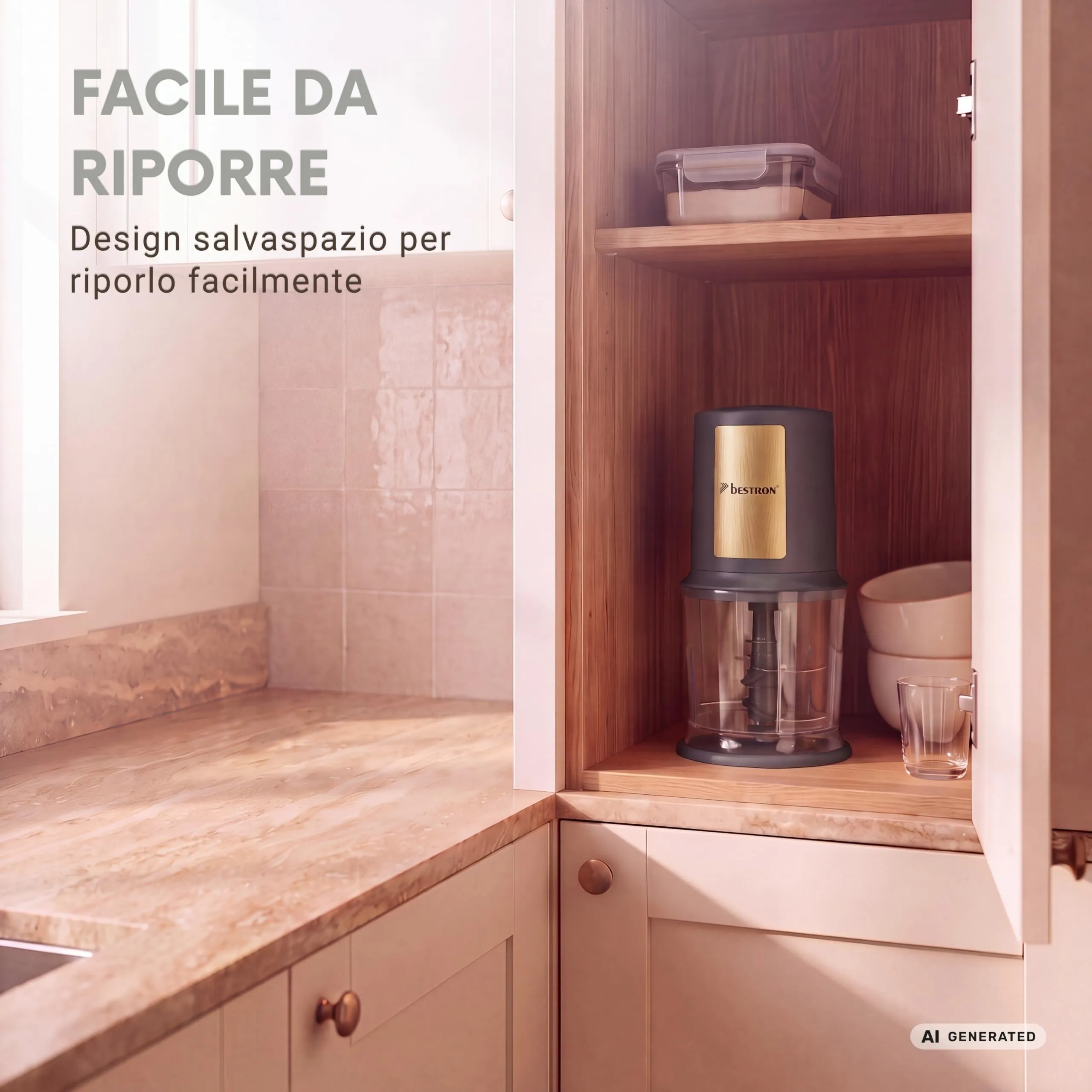 Bestron AKC200GP Tritatutto Elettrico Multifunzione 500 ml, Golden Platin, Oro/Grigio Opaco - immagine 5