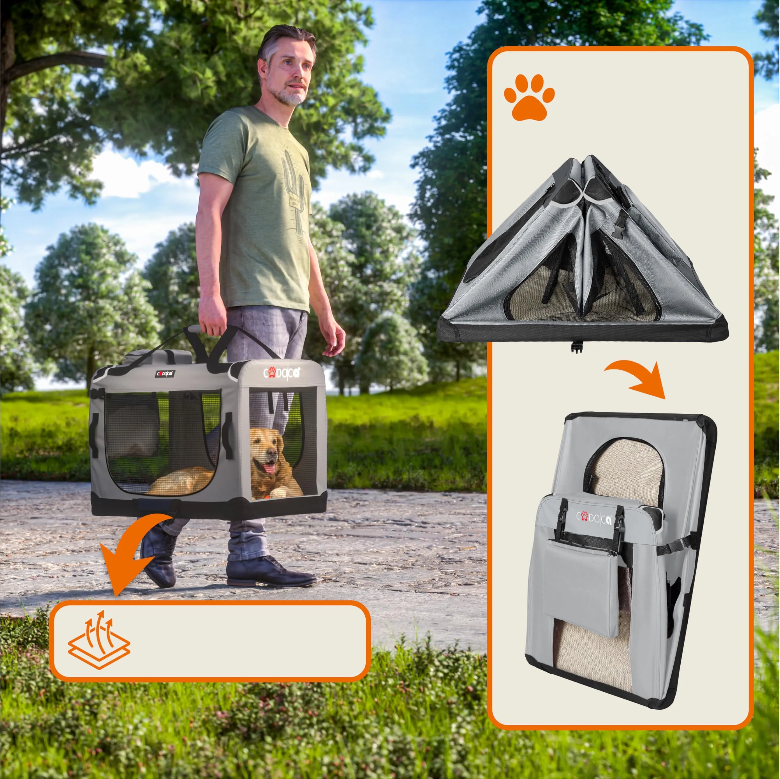 Cadoca Trasportino per Cani e Gatti, 50x35x35cm, Borsa Viaggio Morbida e Pieghevole - immagine 6