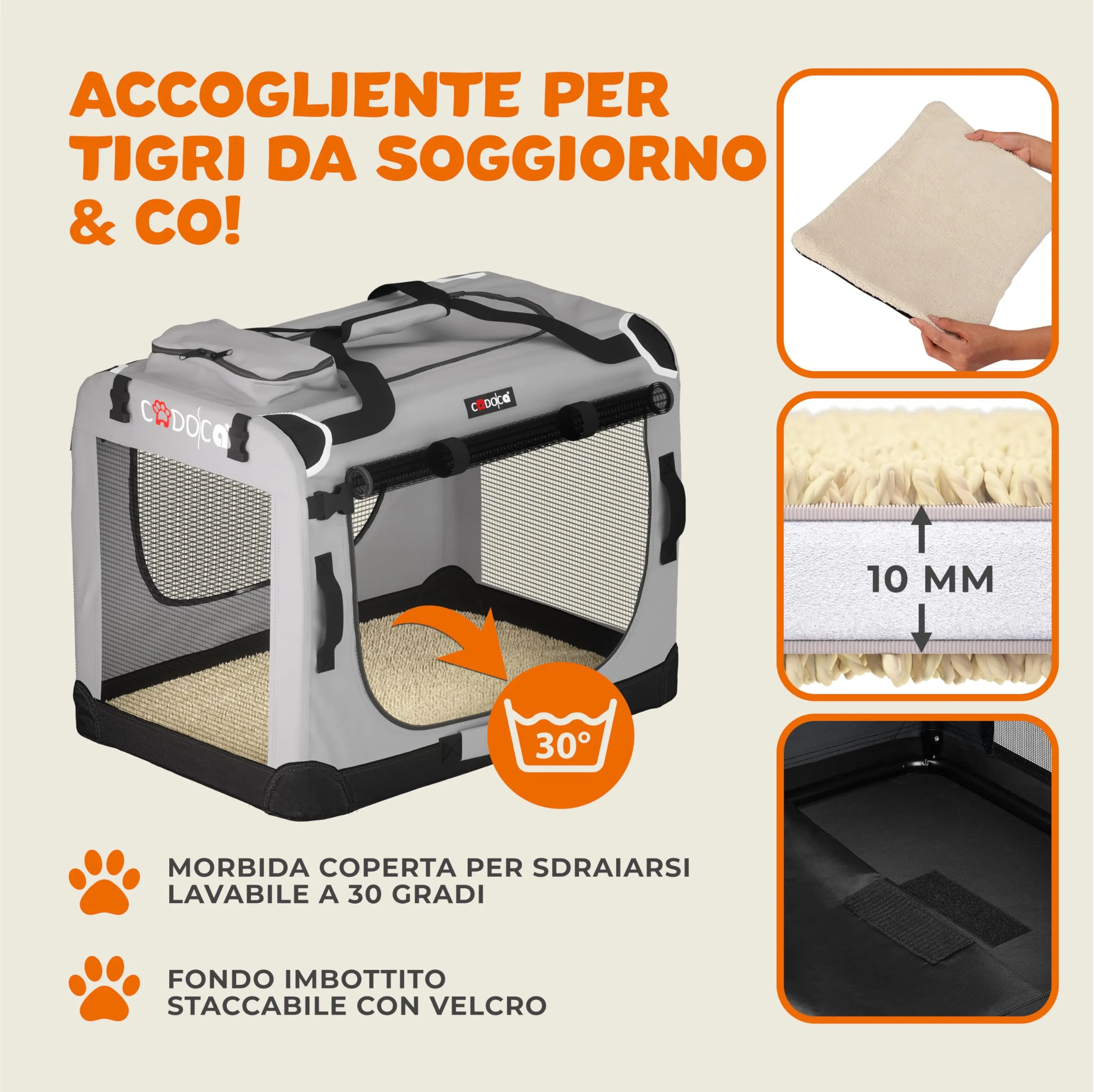 Cadoca Trasportino per Cani e Gatti, 50x35x35cm, Borsa Viaggio Morbida e Pieghevole - immagine 8