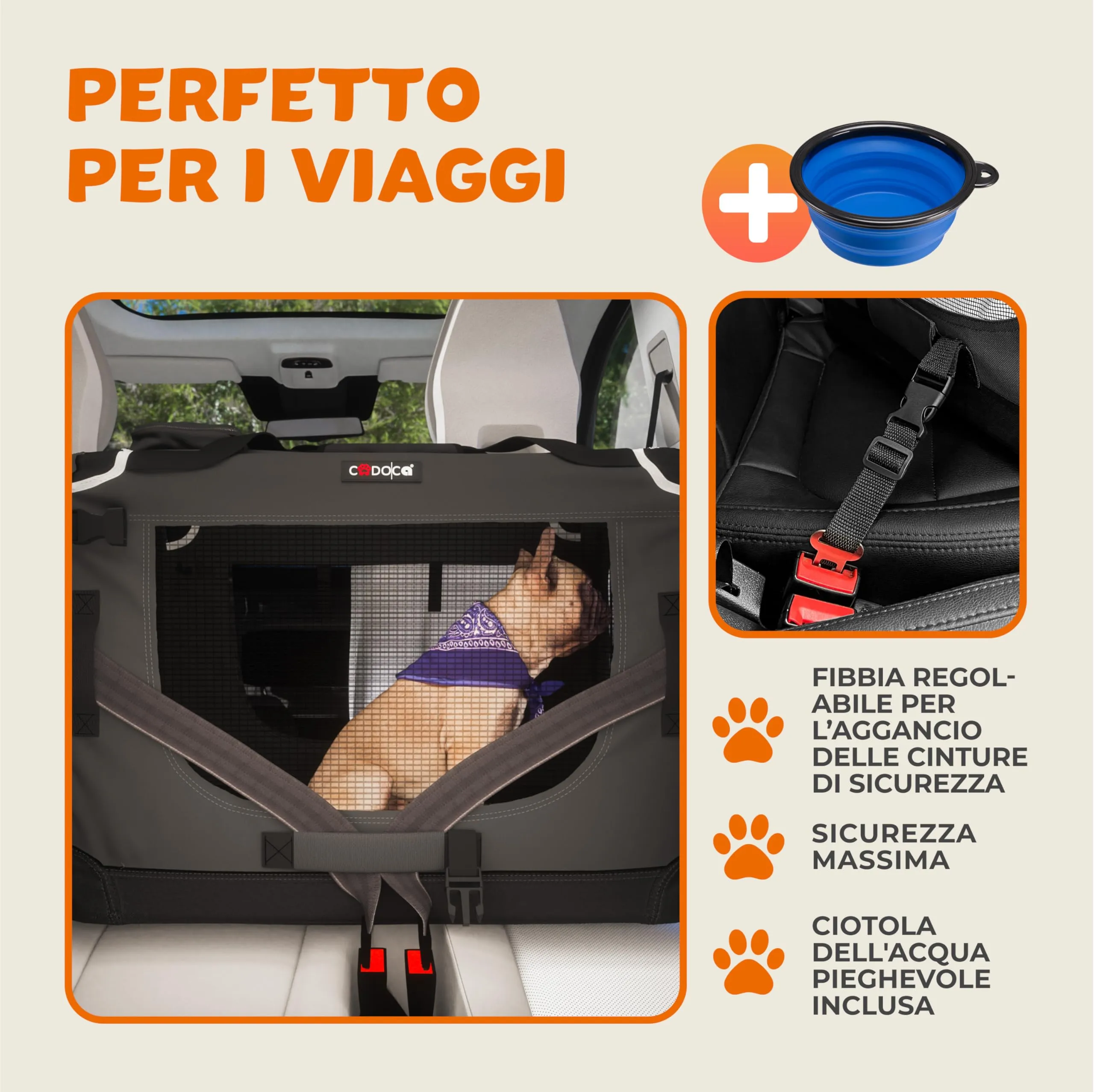 Cadoca Trasportino per Cani e Gatti S 50x35x35cm Borsa Viaggio Morbida e Pieghevole - immagine 4