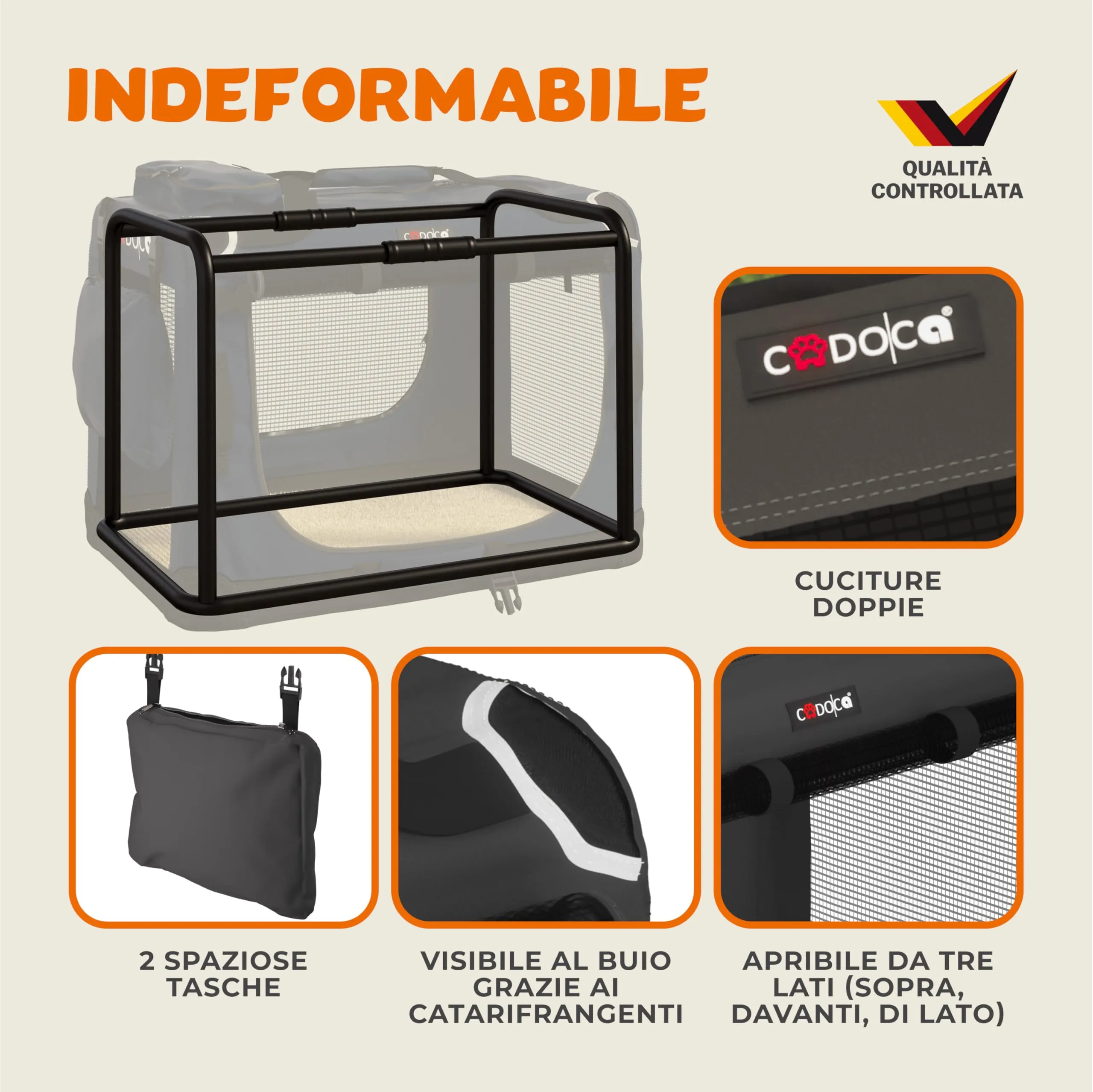 Cadoca Trasportino per Cani e Gatti S 50x35x35cm Borsa Viaggio Morbida e Pieghevole - immagine 6