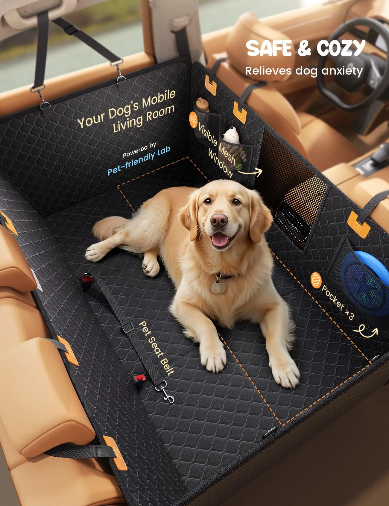 Lamicall Coprisedile per Auto per Cani, Impermeabile Antiscivolo e Antigraffio, con Finestra Visibile, Lavabile in Lavatrice, per SUV e Piccoli Furgoni, Nero, XL - immagine 4