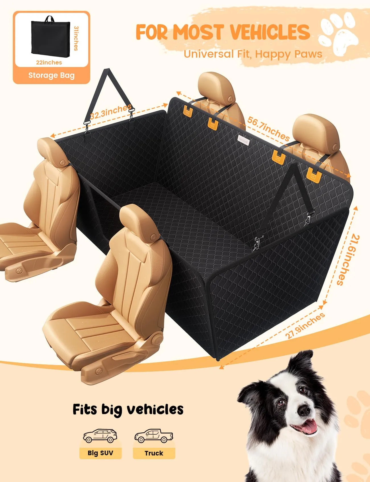 Lamicall Coprisedile per Auto per Cani, Impermeabile Antiscivolo e Antigraffio, con Finestra Visibile, Lavabile in Lavatrice, per SUV e Piccoli Furgoni, Nero, XL - immagine 7