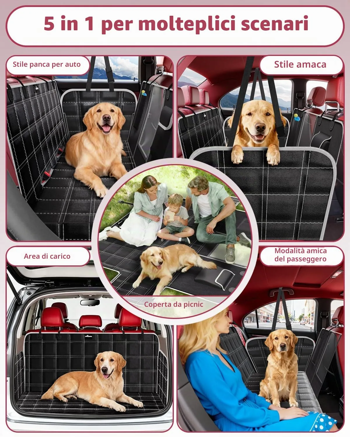 UPAWPIA Coprisedile Auto per Cani 600D Impermeabile con Protezione Laterale Antigraffio e Antiscivolo per Auto e SUV - immagine 4