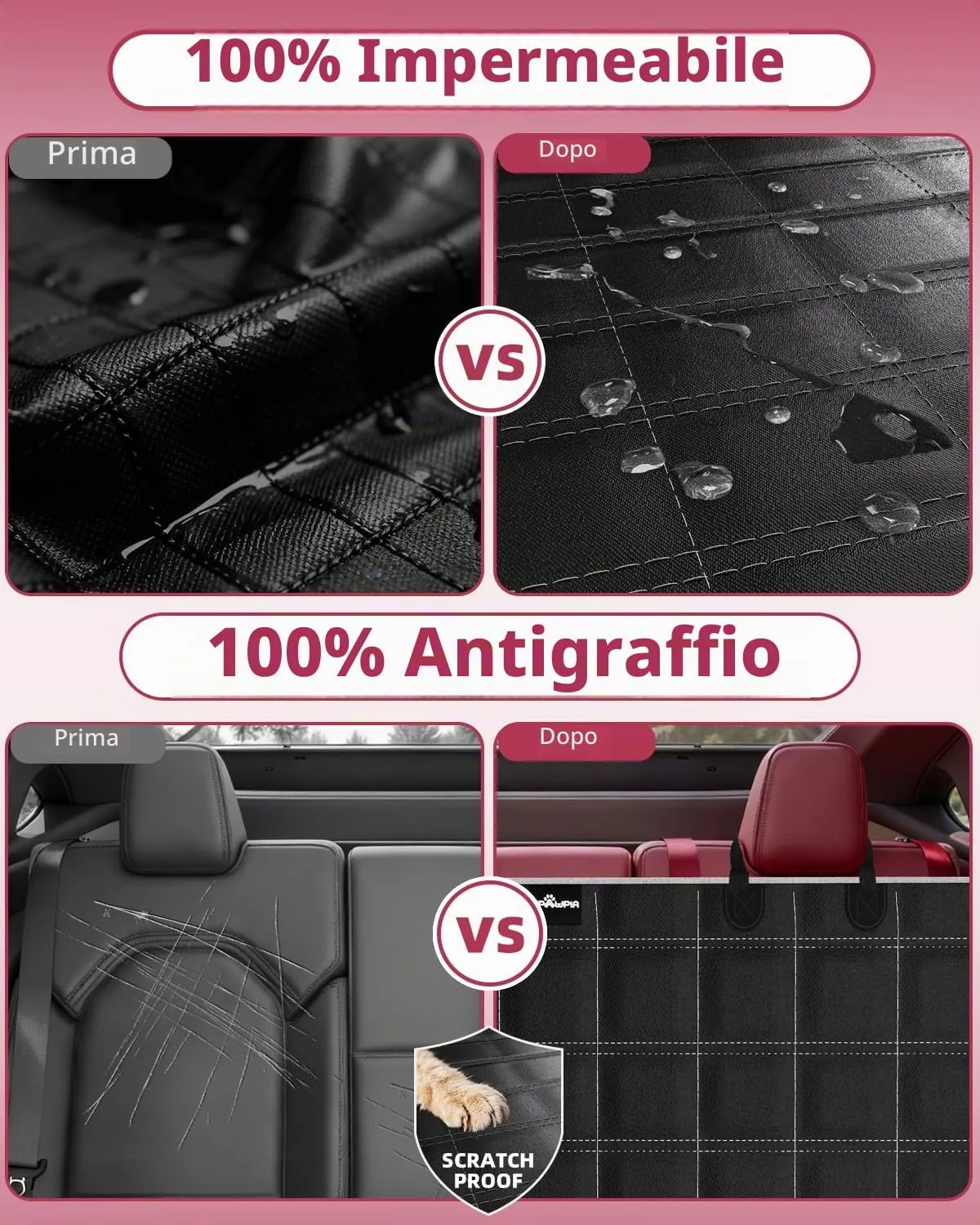 UPAWPIA Coprisedile Auto per Cani 600D Impermeabile con Protezione Laterale Antigraffio e Antiscivolo per Auto e SUV - immagine 6