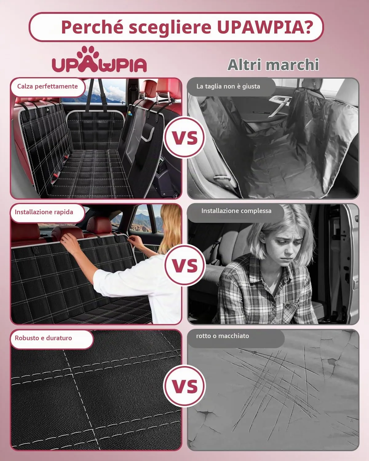 UPAWPIA Coprisedile Auto per Cani 600D Impermeabile con Protezione Laterale Antigraffio e Antiscivolo per Auto e SUV - immagine 8