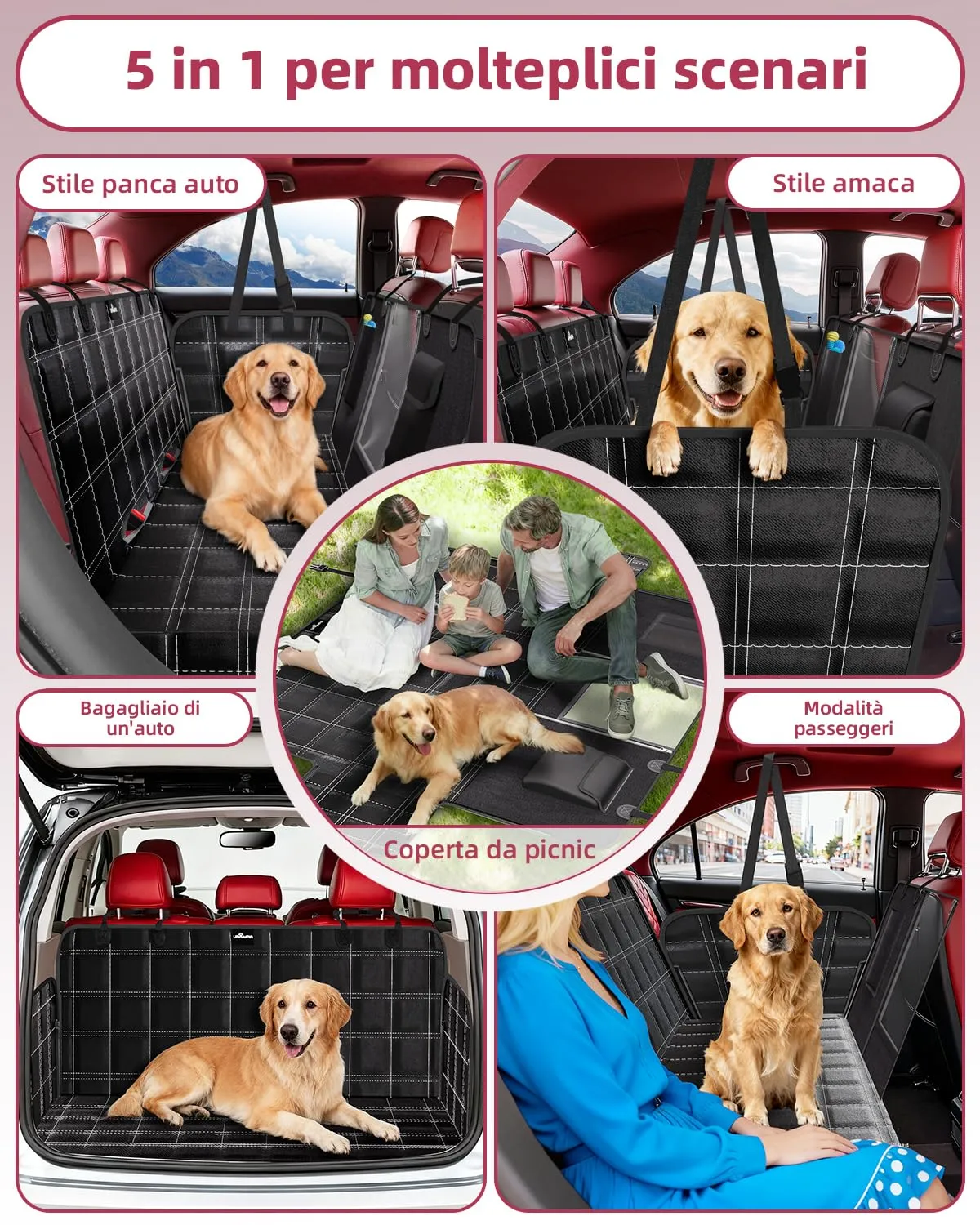 UPAWPIA Coprisedile Auto per Cani 600D Impermeabile con Protezione Laterale Antigraffiato e Antiscivolo per SUV e Berline - immagine 5