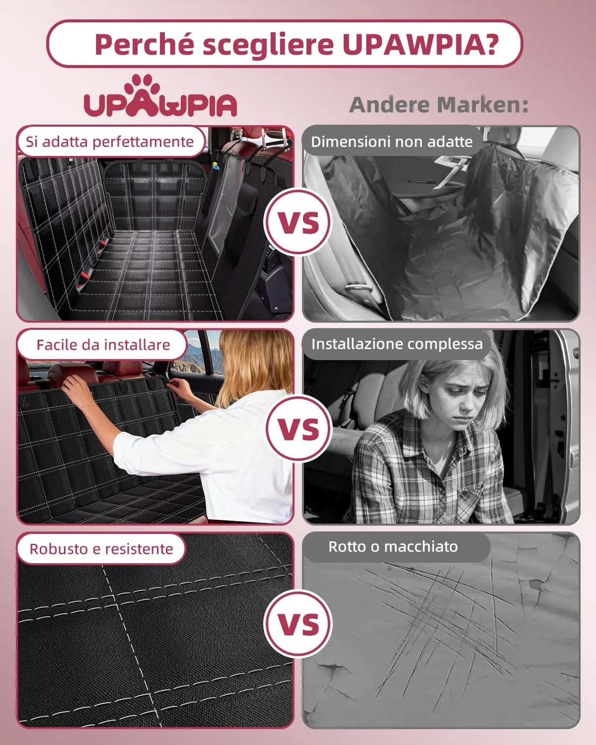 UPAWPIA Coprisedile Auto per Cani 600D Impermeabile con Protezione Laterale Antigraffiato e Antiscivolo per SUV e Berline - immagine 8