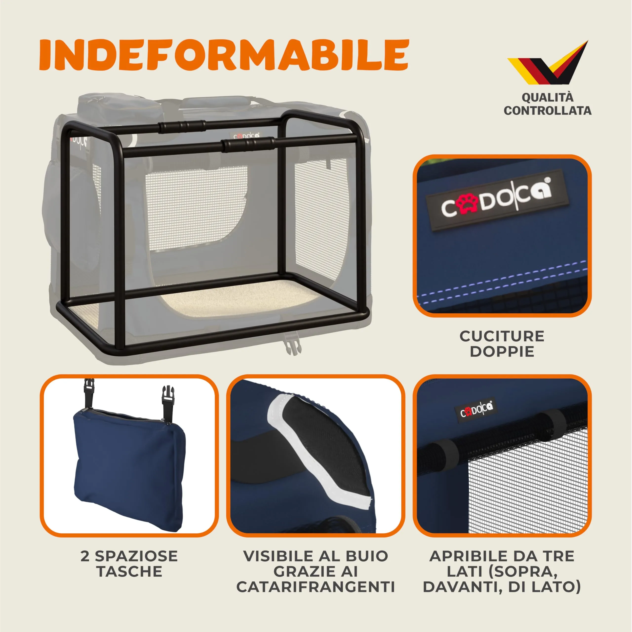 Cadoca Trasportino per Cani e Gatti, 50x35x35cm, Borsa Viaggio Morbida e Pieghevole - immagine 6