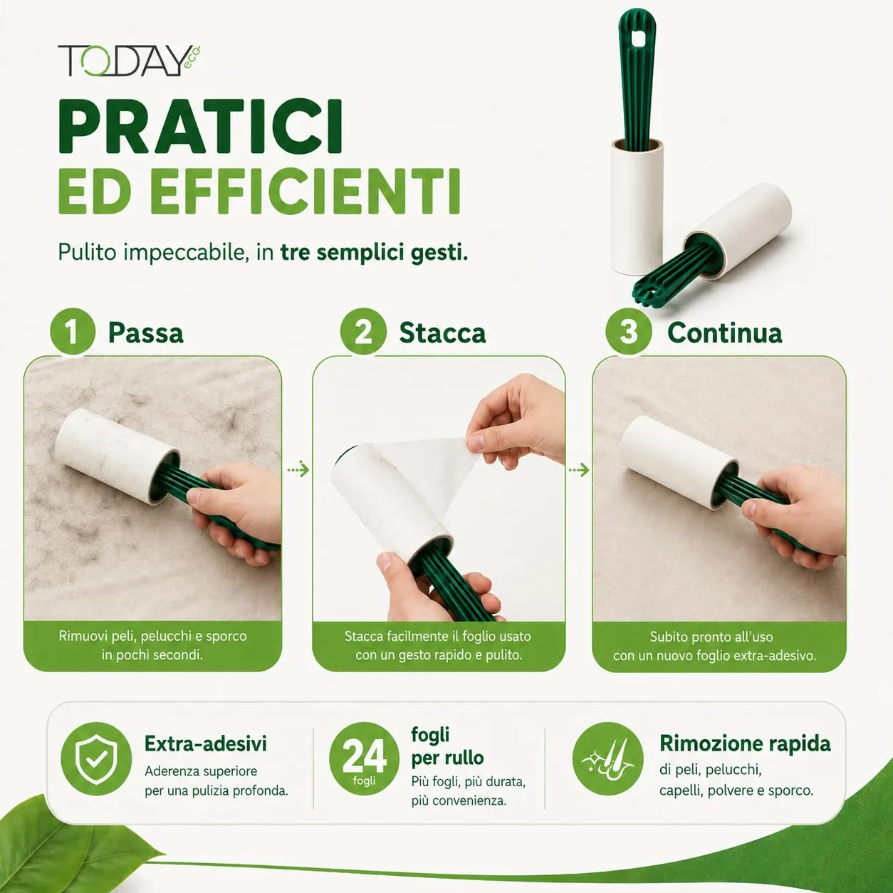 Today Rullo Levapelucchi 16 Rotoli, 2 Manici e Cover - immagine 2