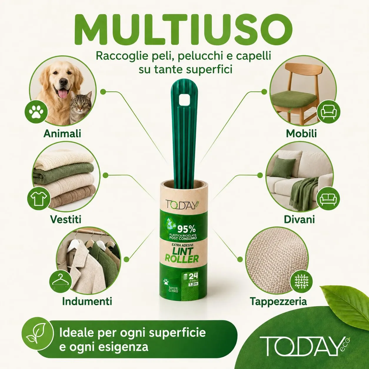 Today Rullo Levapelucchi 16 Rotoli, 2 Manici e Cover - immagine 4