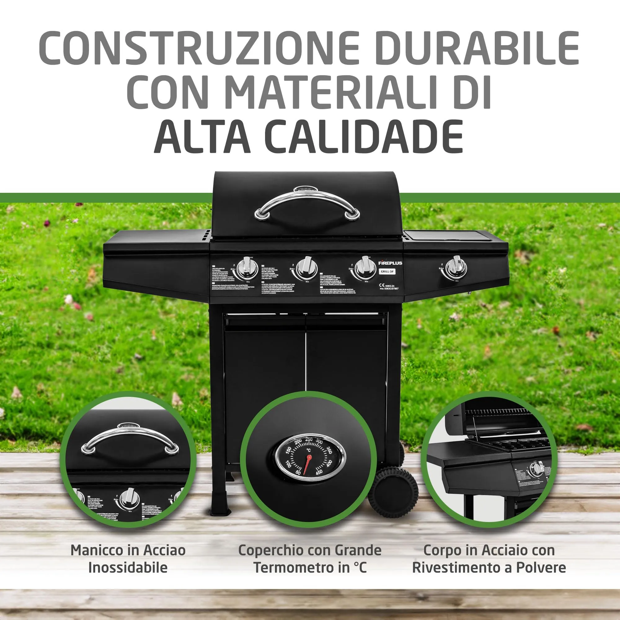 Amig Barbecue Gas Fireplus 3+1 Bruciatori, Acciaio Inox, Nero, 117 x 52 x 103 cm - immagine 5