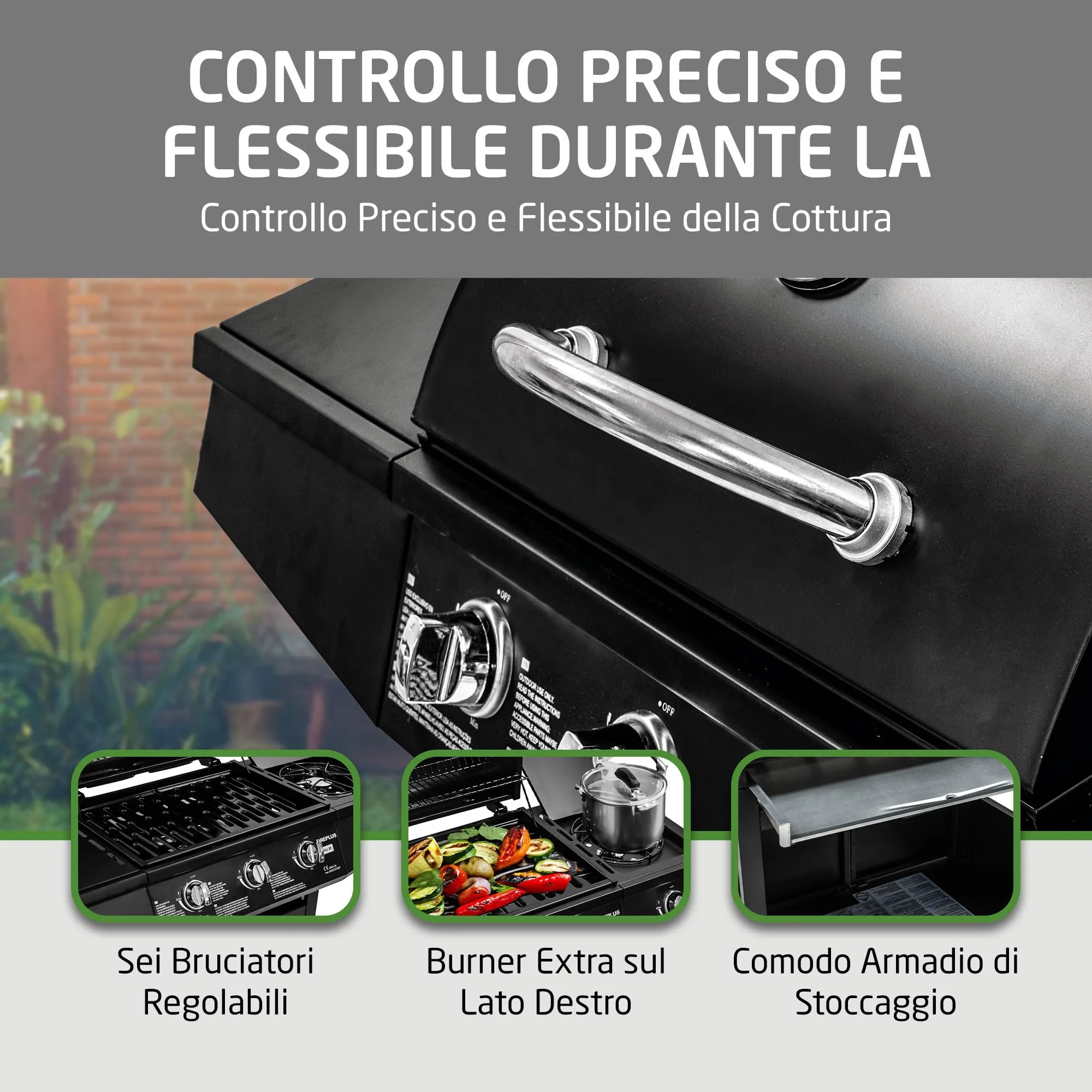 Amig Barbecue Gas Fireplus 3+1 Bruciatori, Acciaio Inox, Nero, 117 x 52 x 103 cm - immagine 6