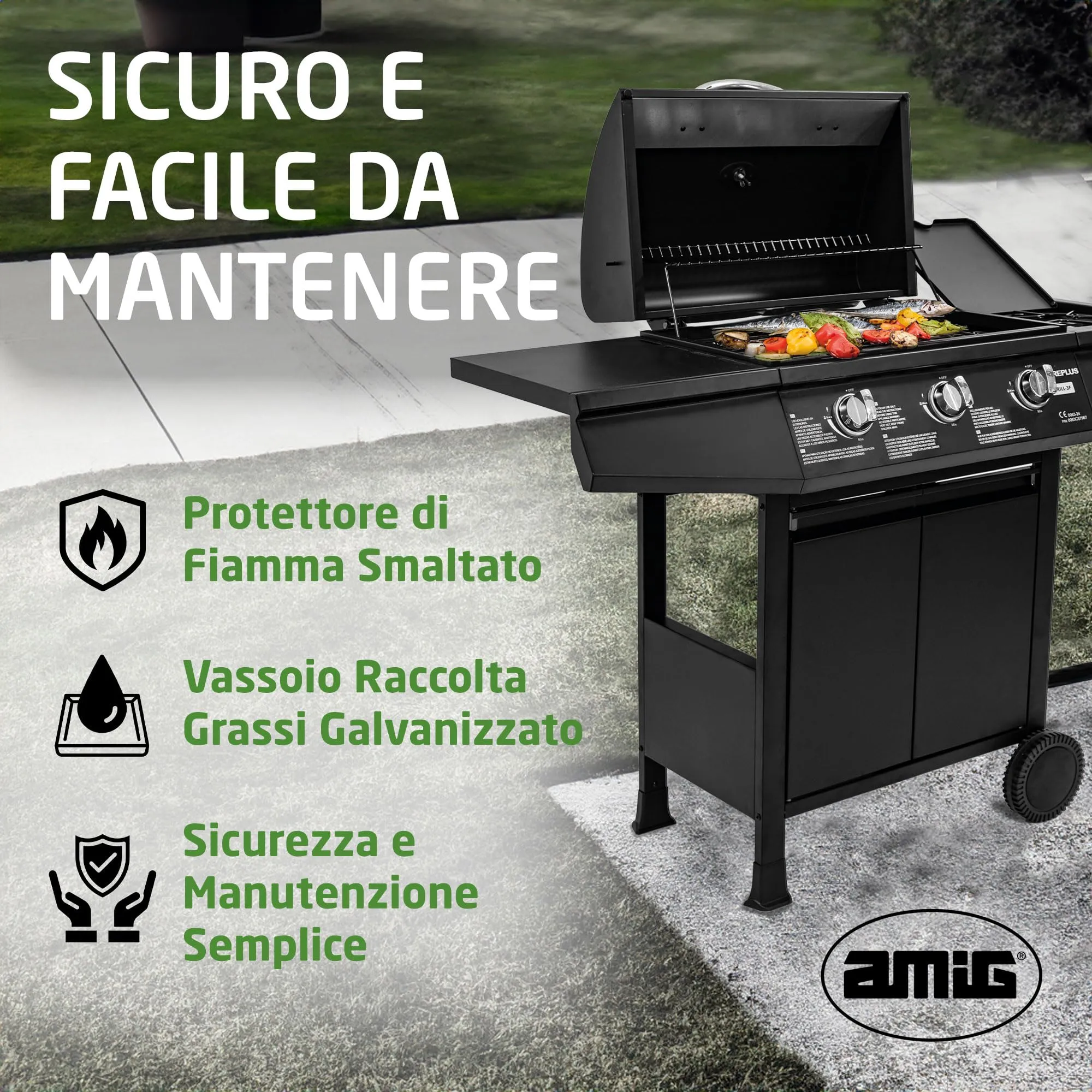 Amig Barbecue Gas Fireplus 3+1 Bruciatori, Acciaio Inox, Nero, 117 x 52 x 103 cm - immagine 7